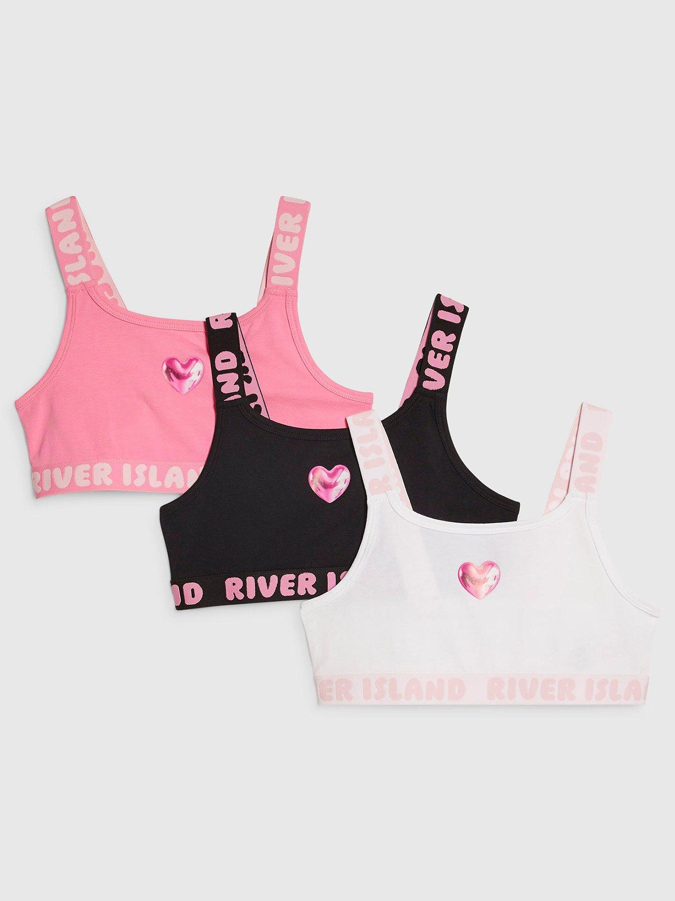 River Island Older Girls Strappy 3 Pack Crop Tops - Pink