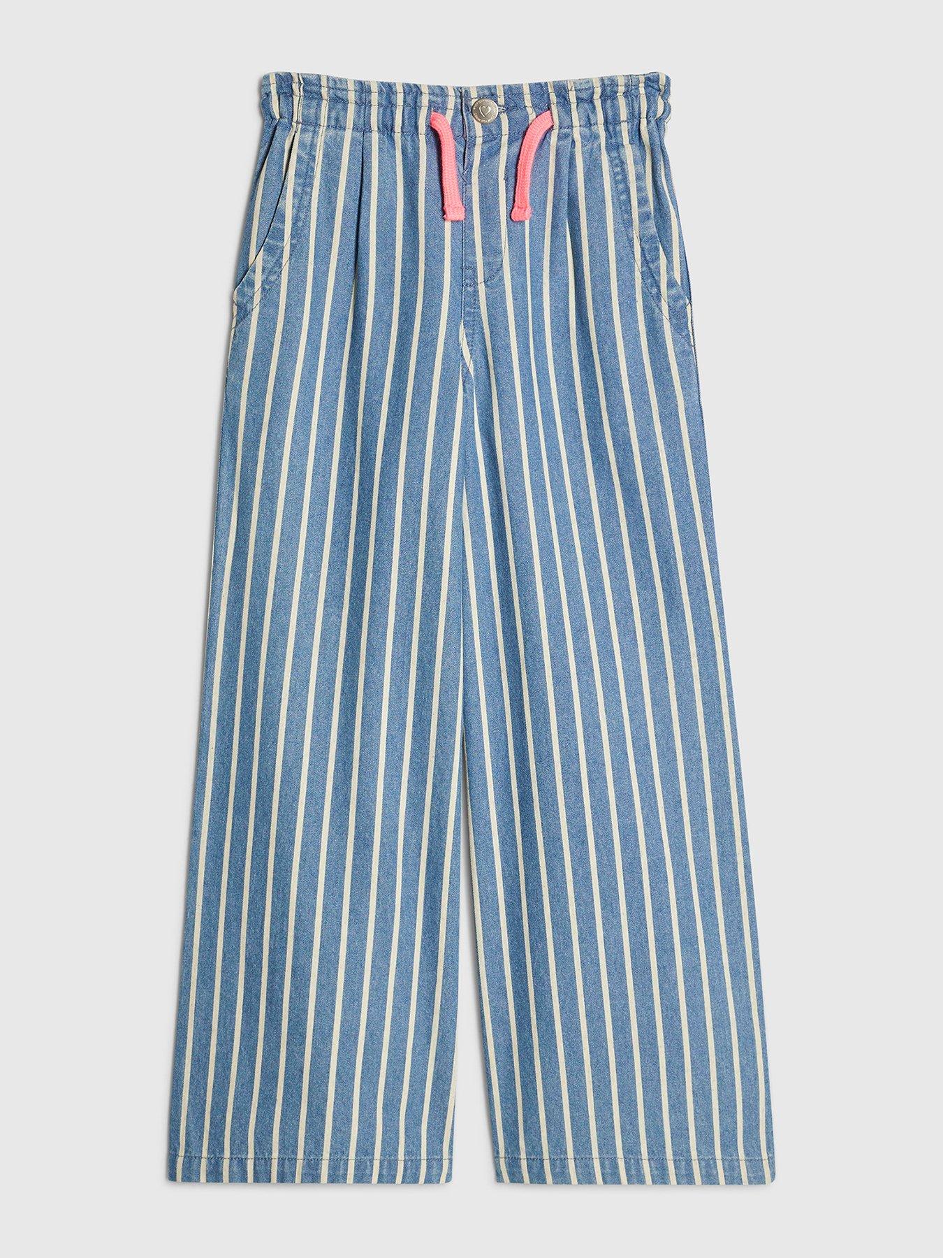 River Island Older Girls Stripe Wide Leg Jeans - Blue
