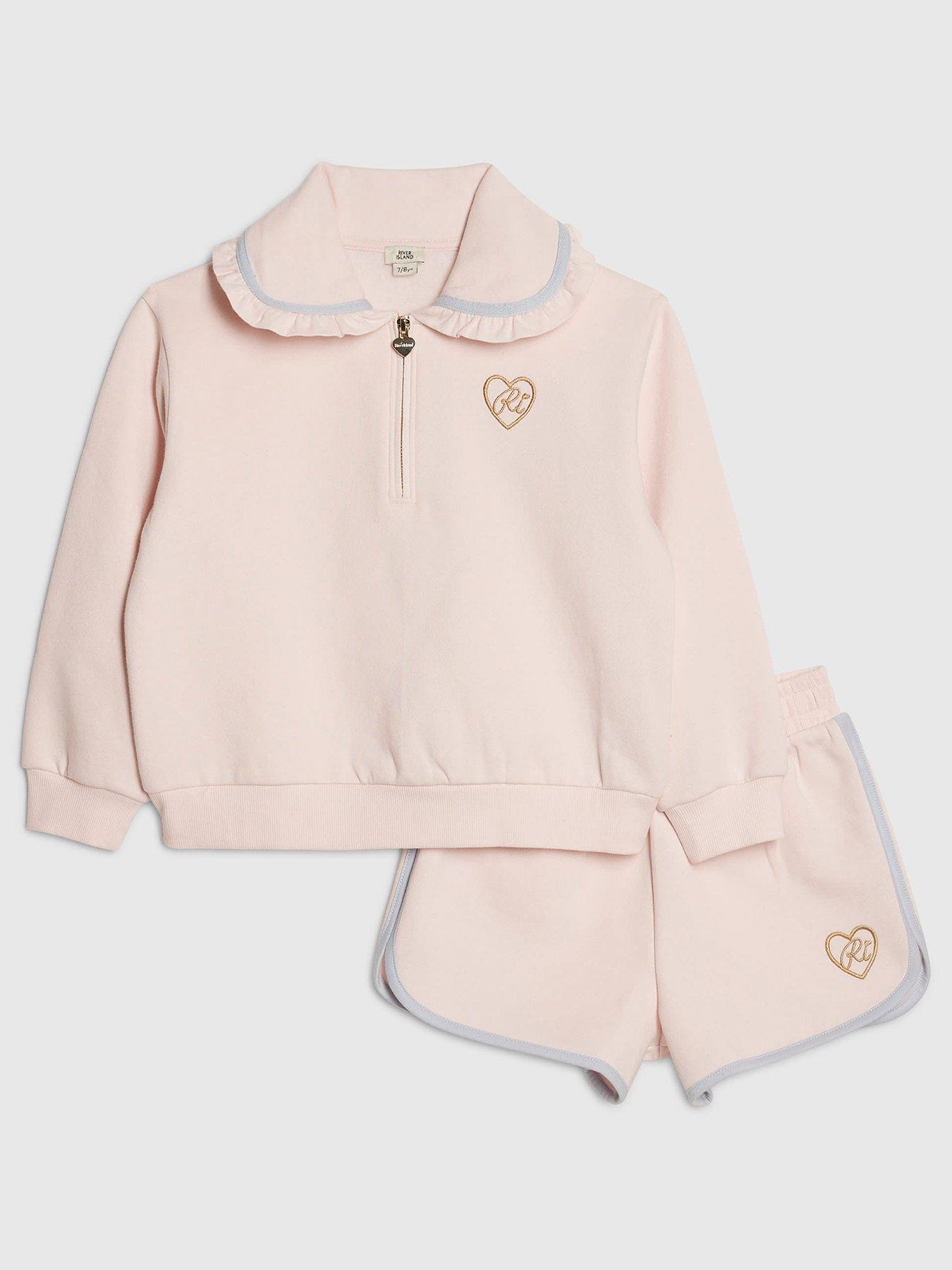 Image 1 of 5 of River Island Older Girls Collared Sweatshirt Set - Pink