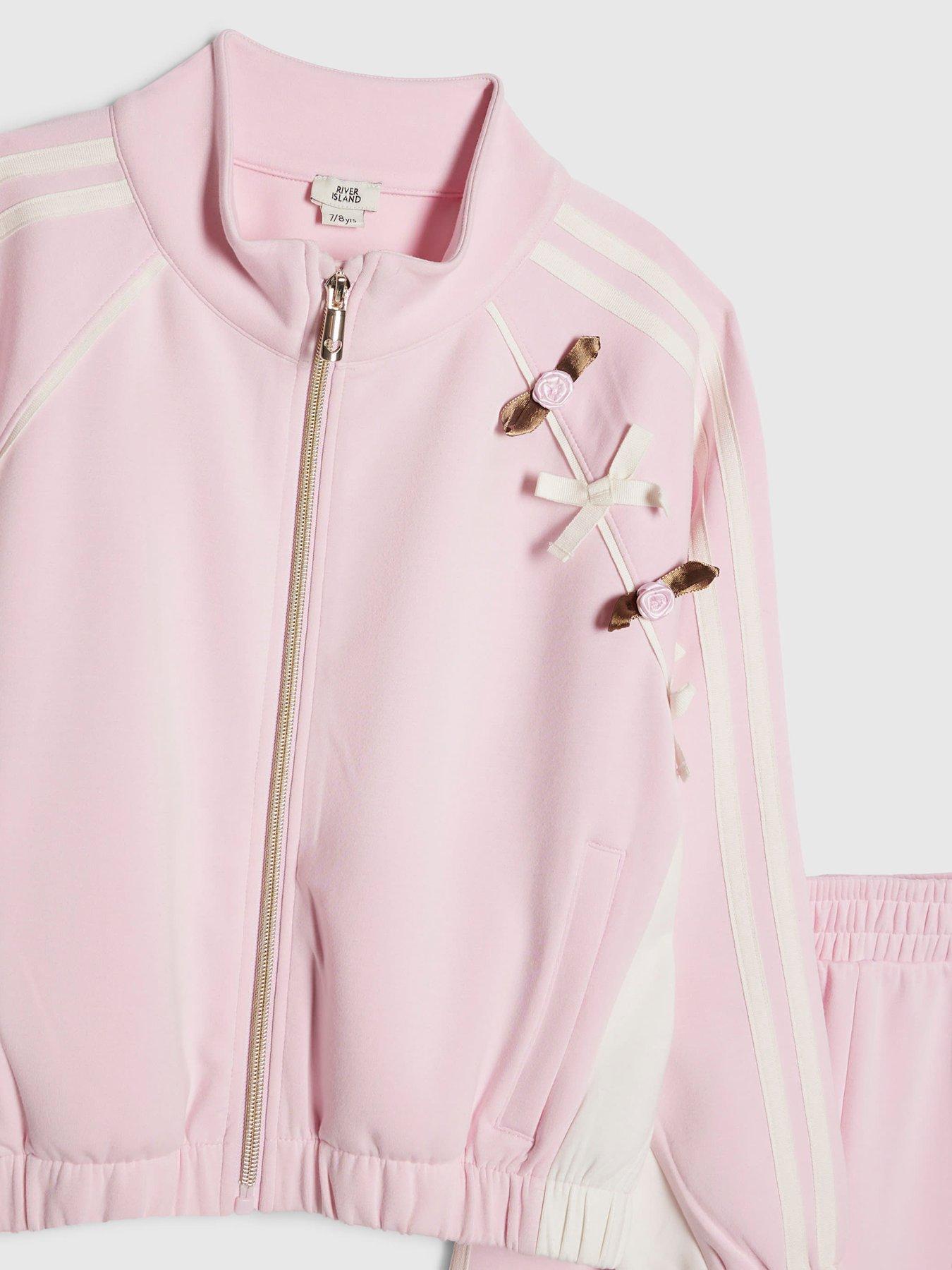 Image 5 of 5 of River Island Older Girls Rosette Bow Tracksuit Set - Pink