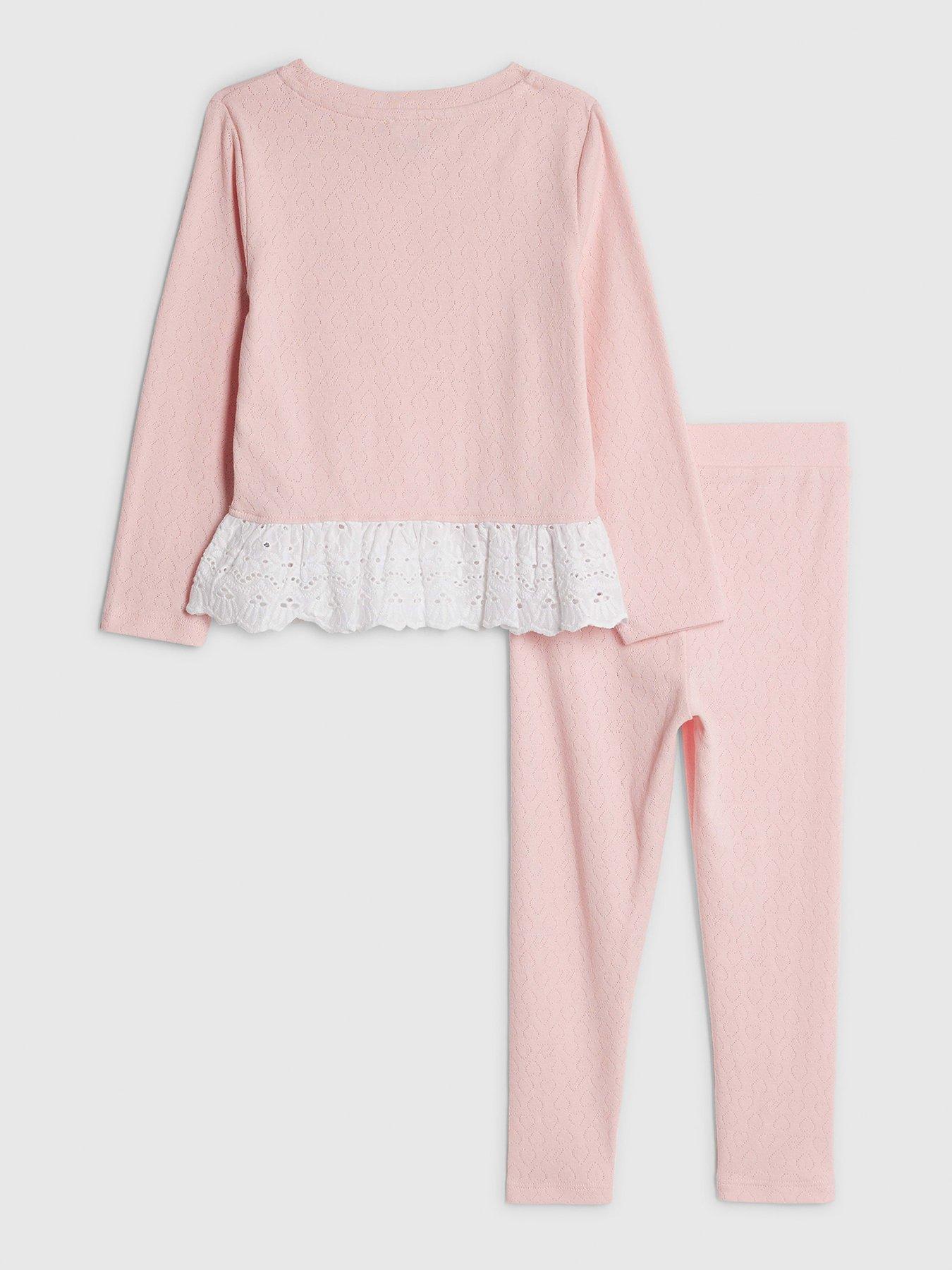 Image 2 of 5 of River Island Mini Girls Pointelle 3D Bow Top Set - Pink