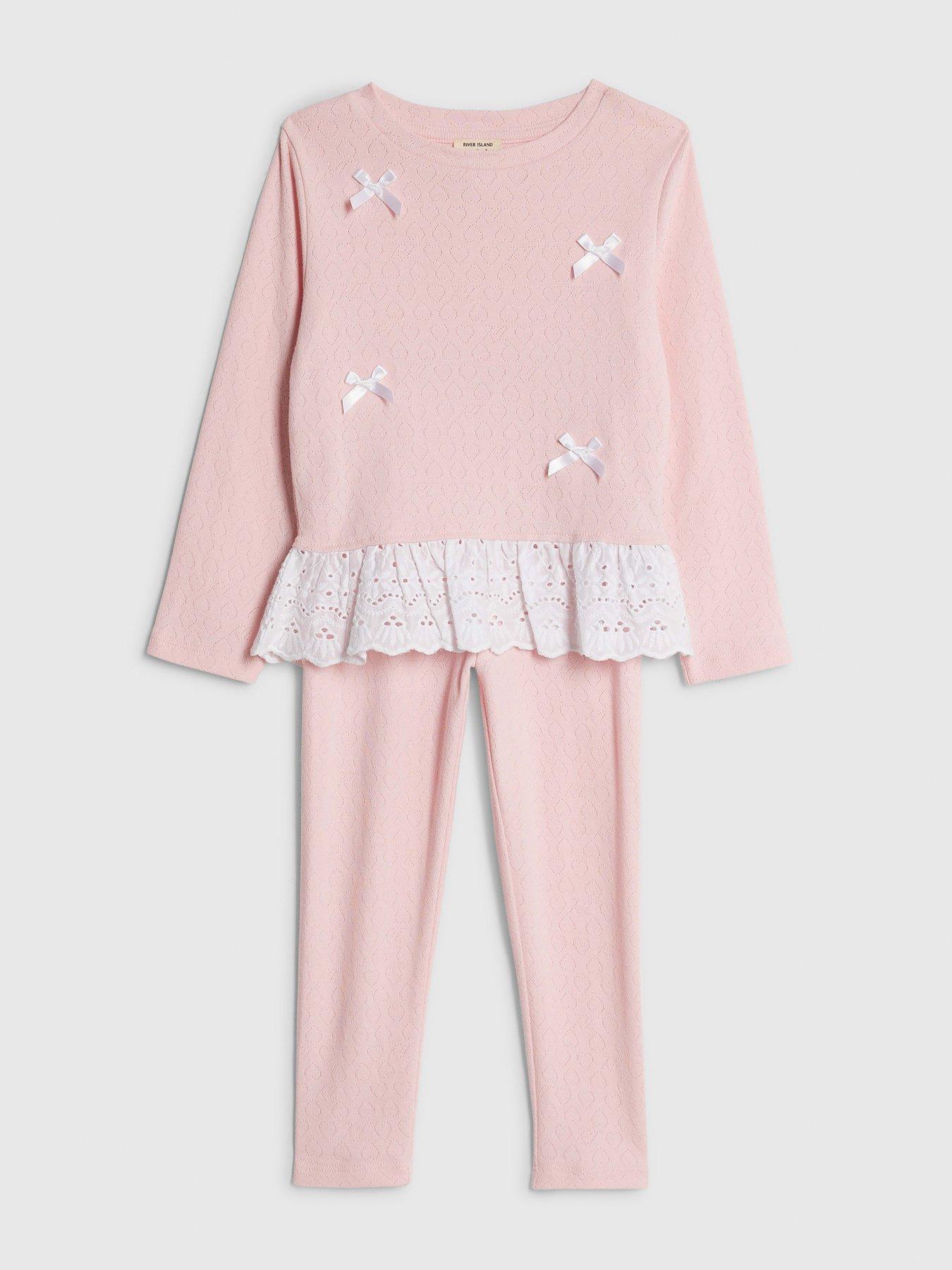 Image 3 of 5 of River Island Mini Girls Pointelle 3D Bow Top Set - Pink