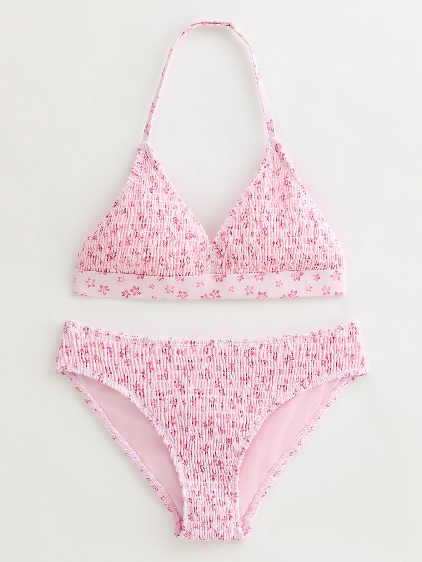 new-look-915-girls-light-pink-floral-shirred-bikini-set