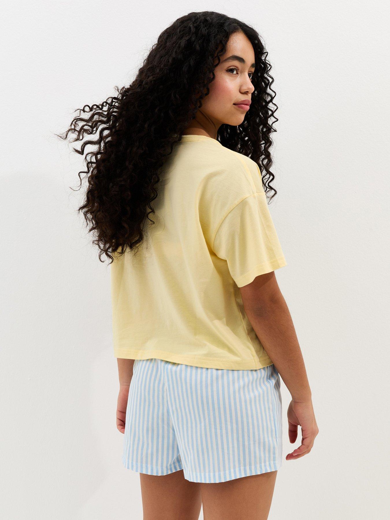 Image 2 of 5 of New Look 915 Girls Cotton T-Shirt And Striped Shorts Pyjama Set - Yellow