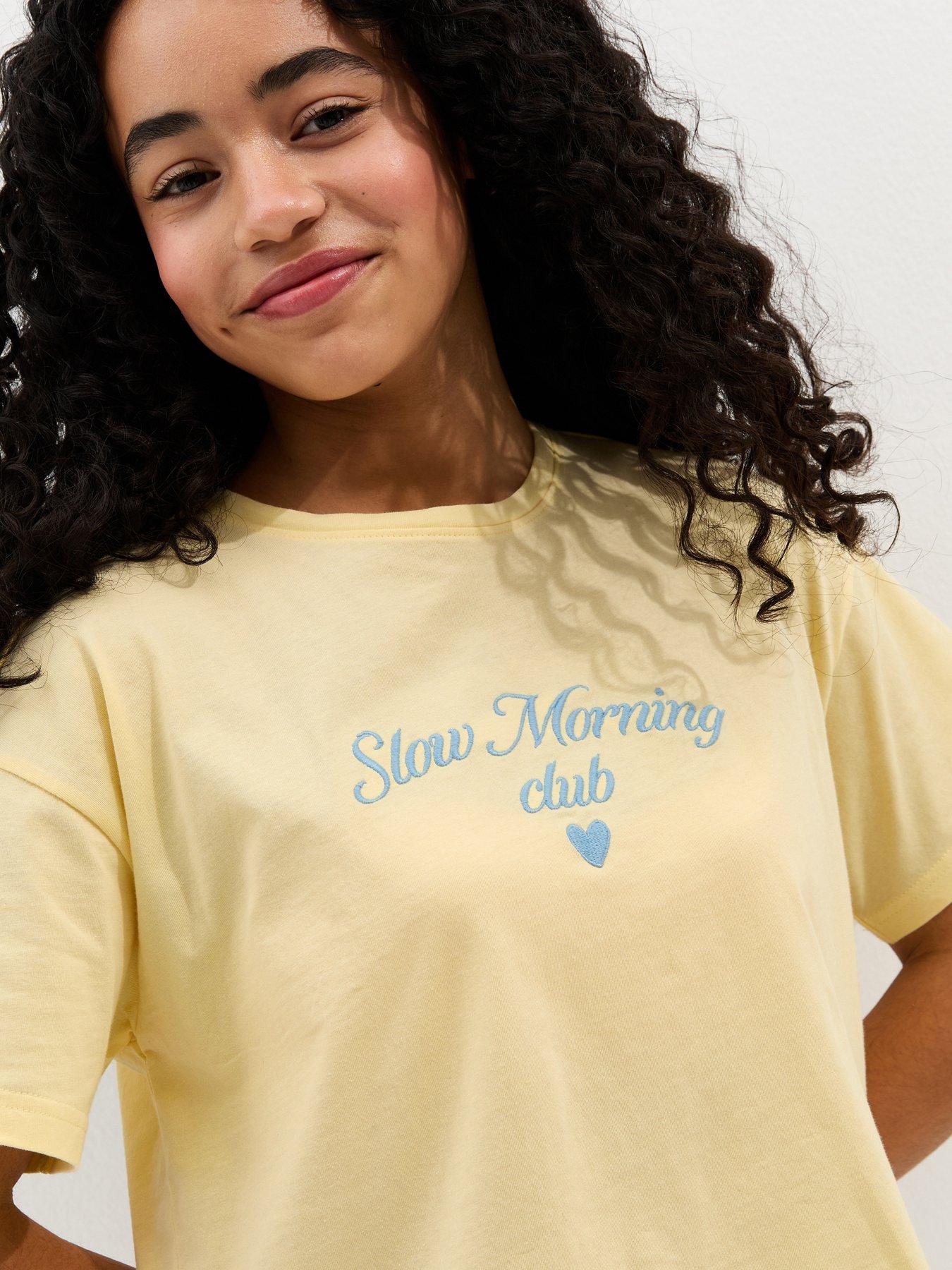 Image 4 of 5 of New Look 915 Girls Cotton T-Shirt And Striped Shorts Pyjama Set - Yellow
