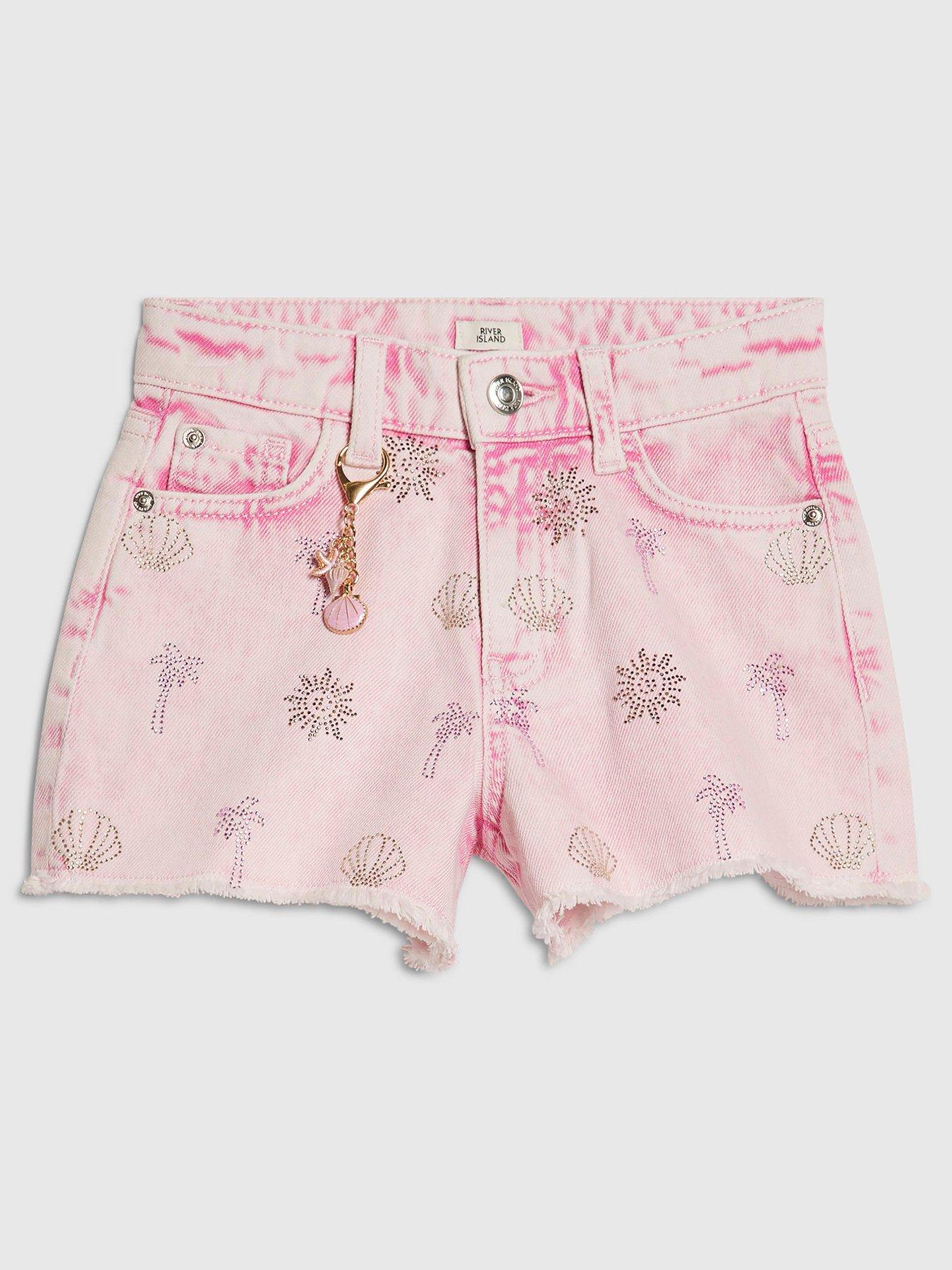 River Island Older Girls Palm Tree Embellished Shorts - Pink