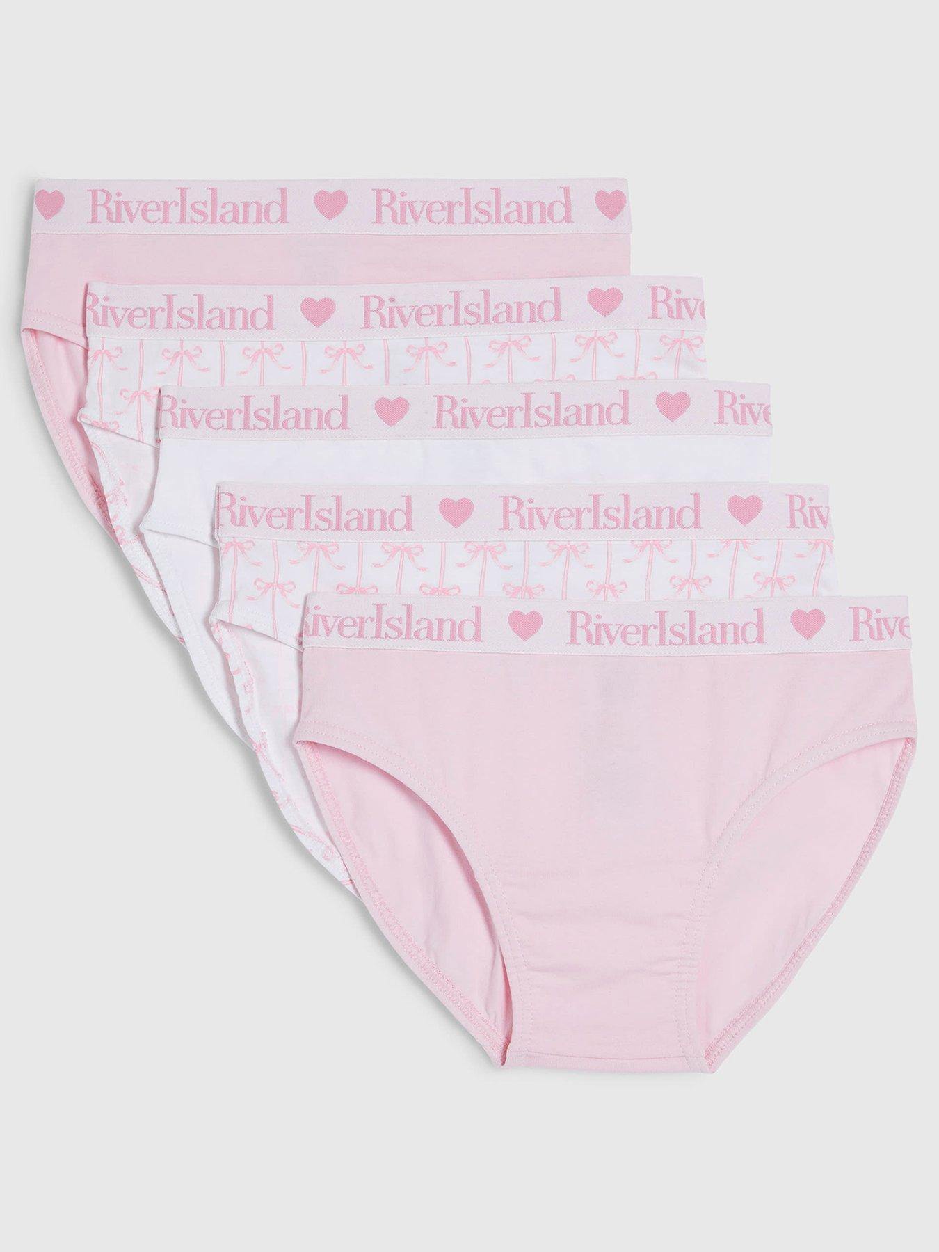 River Island Older Girls Bow 5 Pack Briefs - Pink