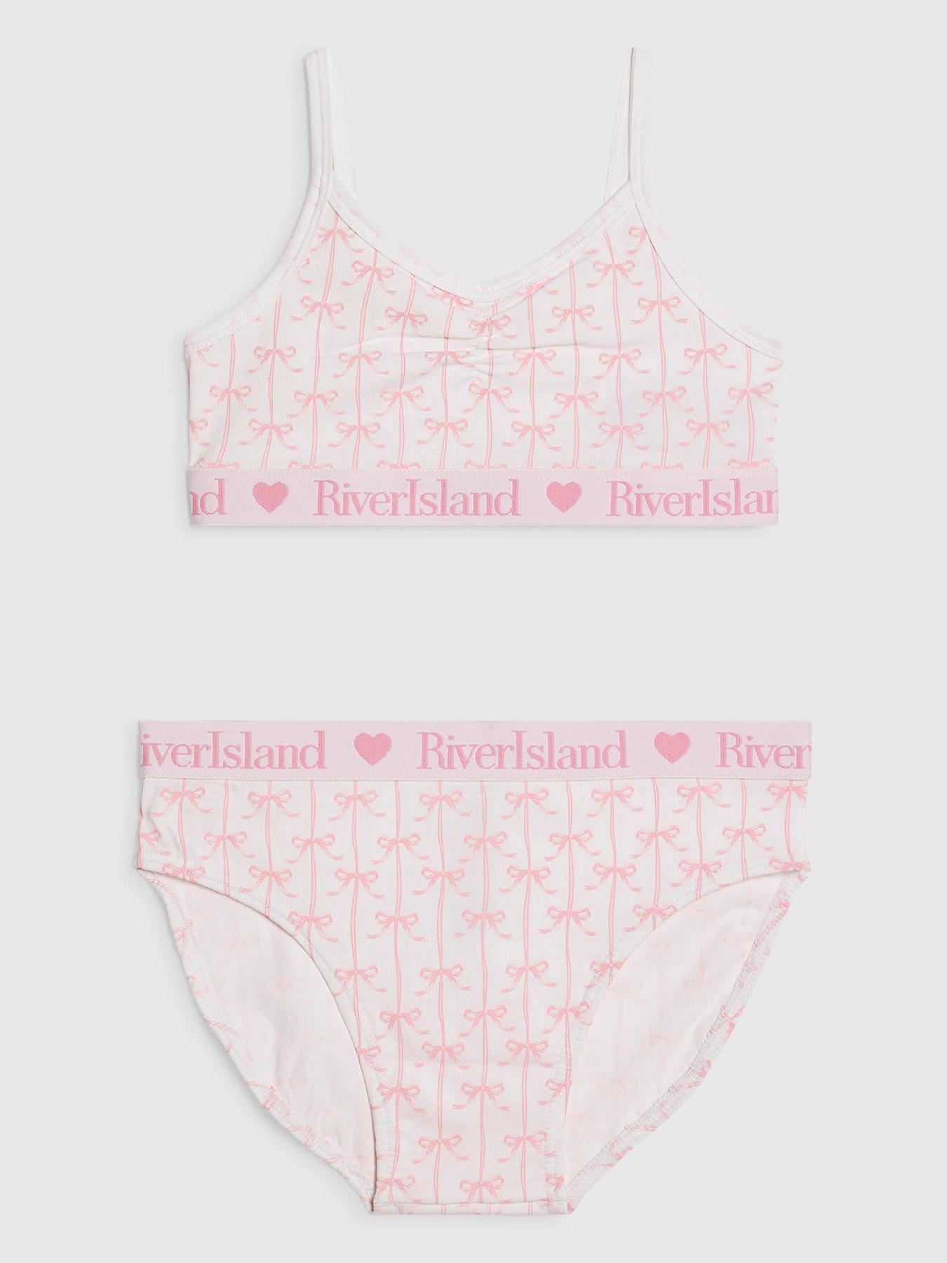 River Island Older Girls Bow Crop Top And Brief Set - White