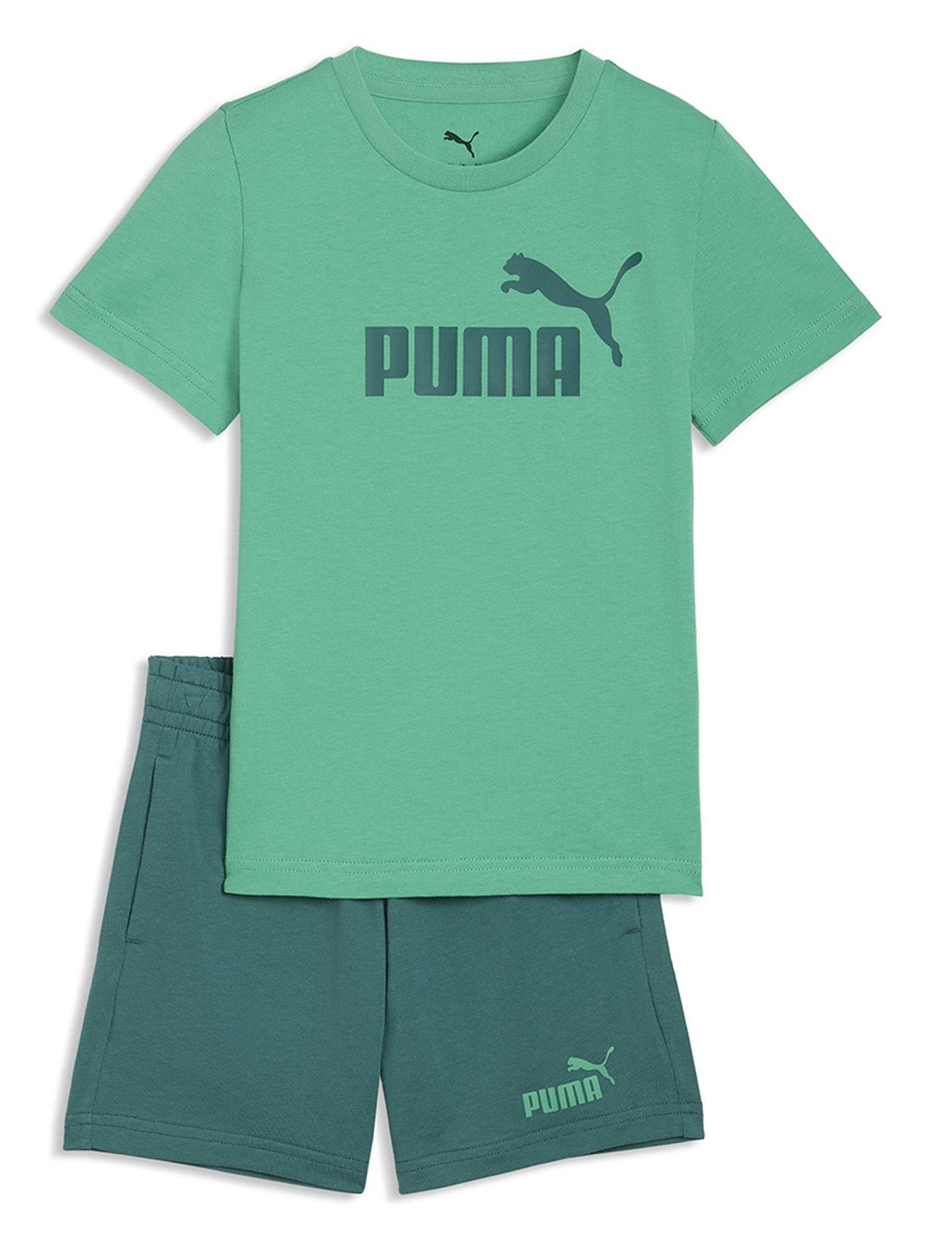 Puma Boys Logo Tee And Shorts Set - Vibrant Green