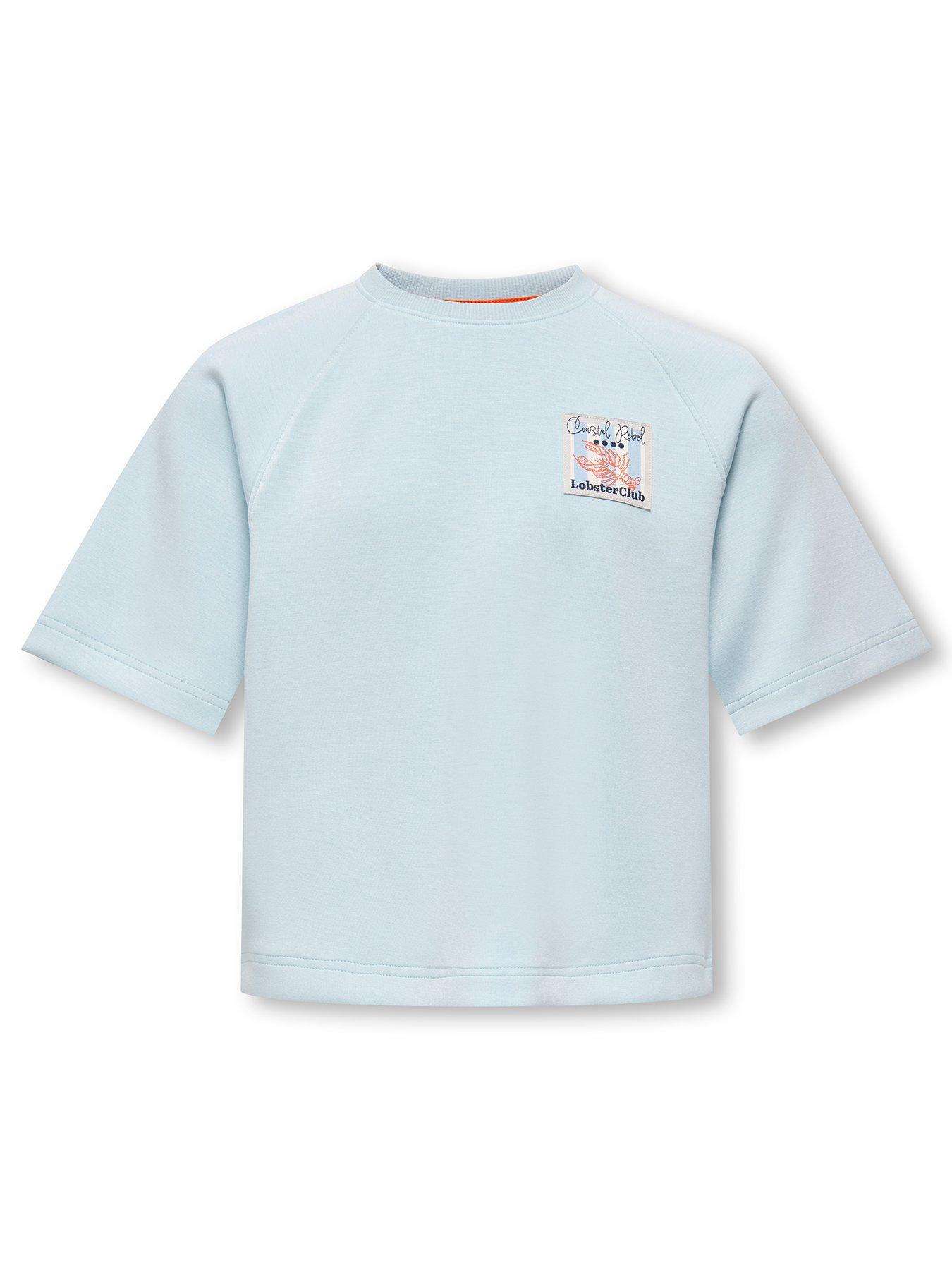 Image 2 of 4 of Only Kids Girls Short Sleeve Co-Ord Sweat T-Shirt - Light Blue