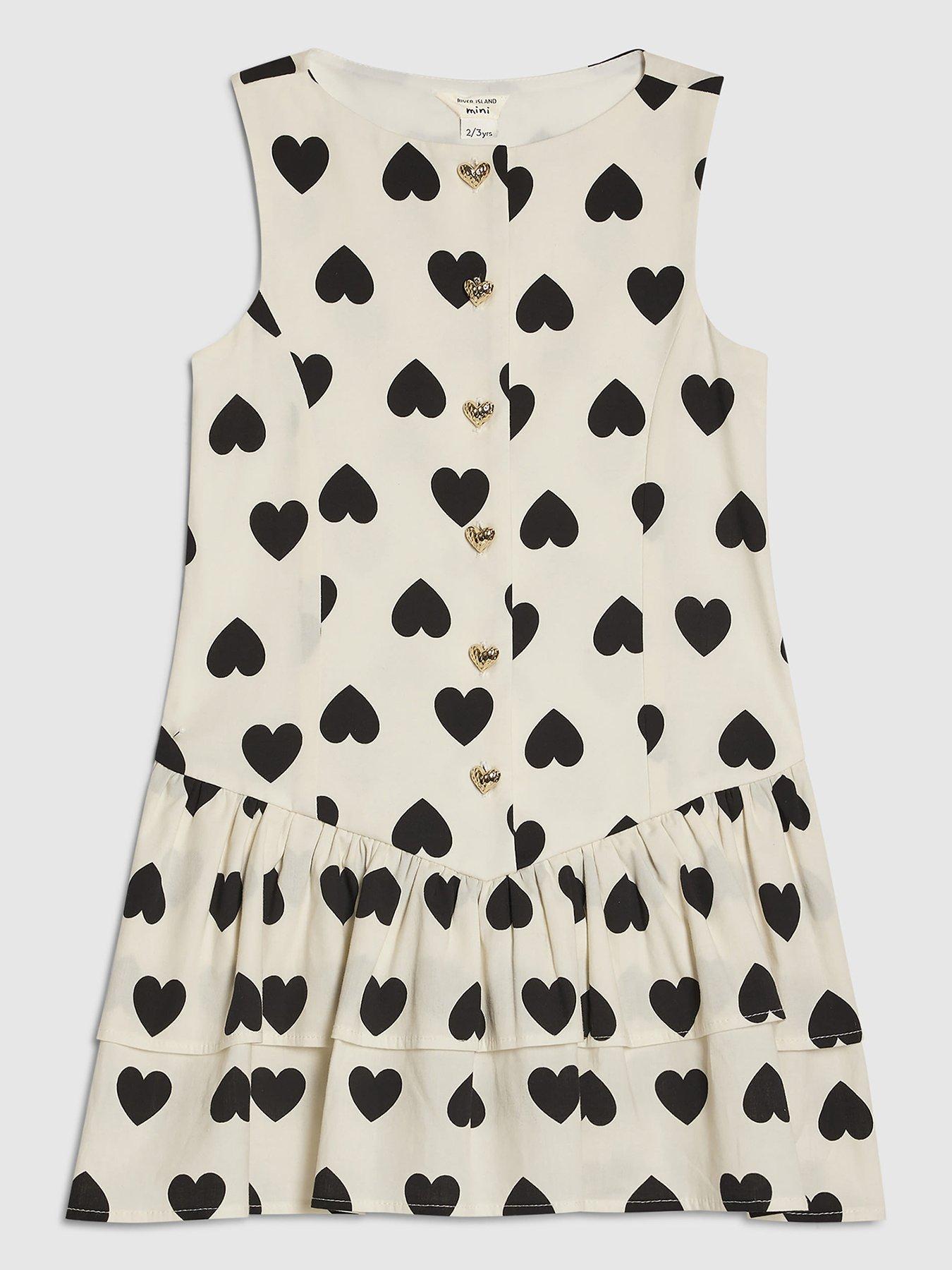 Image 2 of 6 of River Island Older Girls Heart Print Rara Dress - White