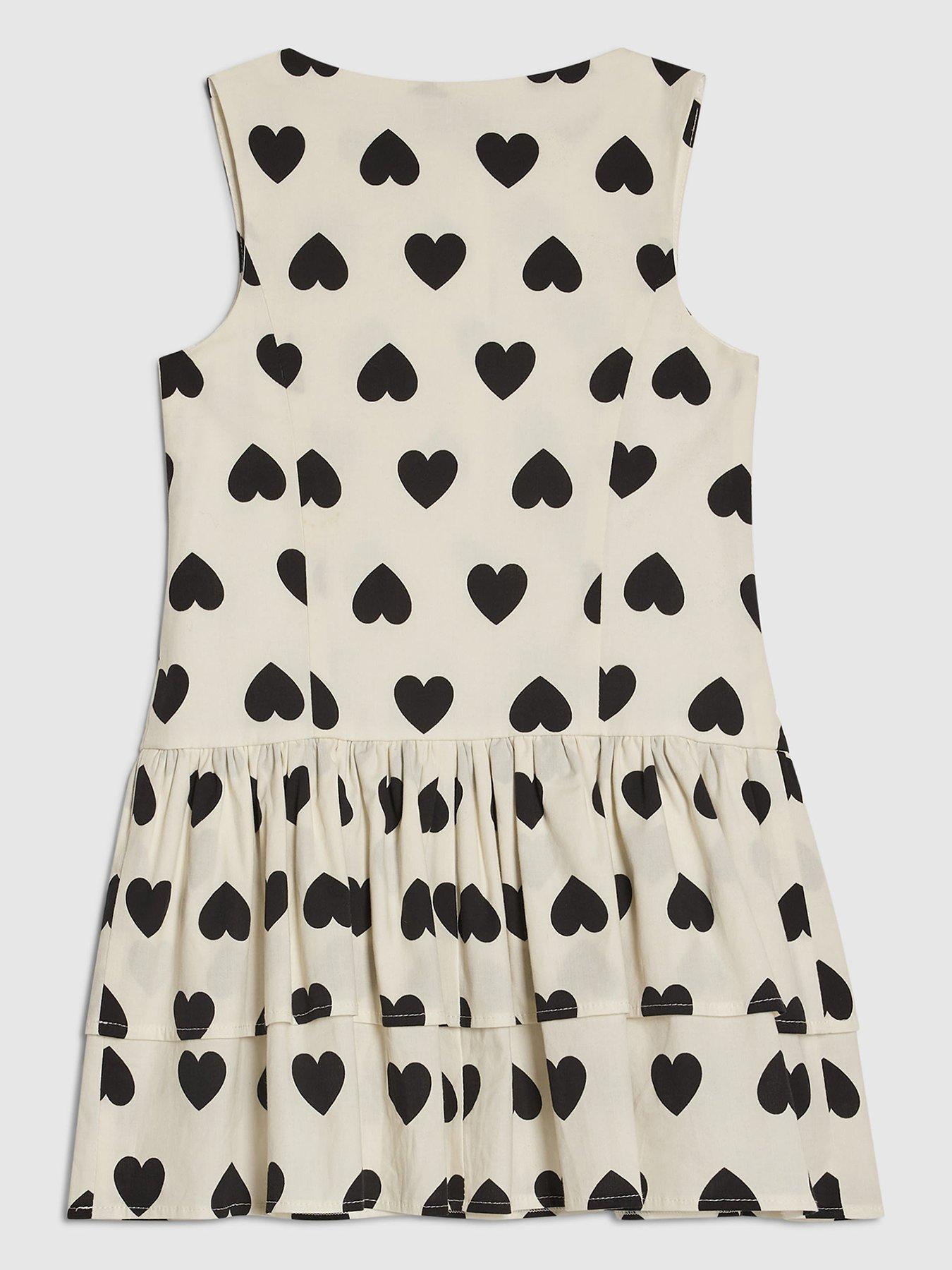 Image 3 of 6 of River Island Older Girls Heart Print Rara Dress - White