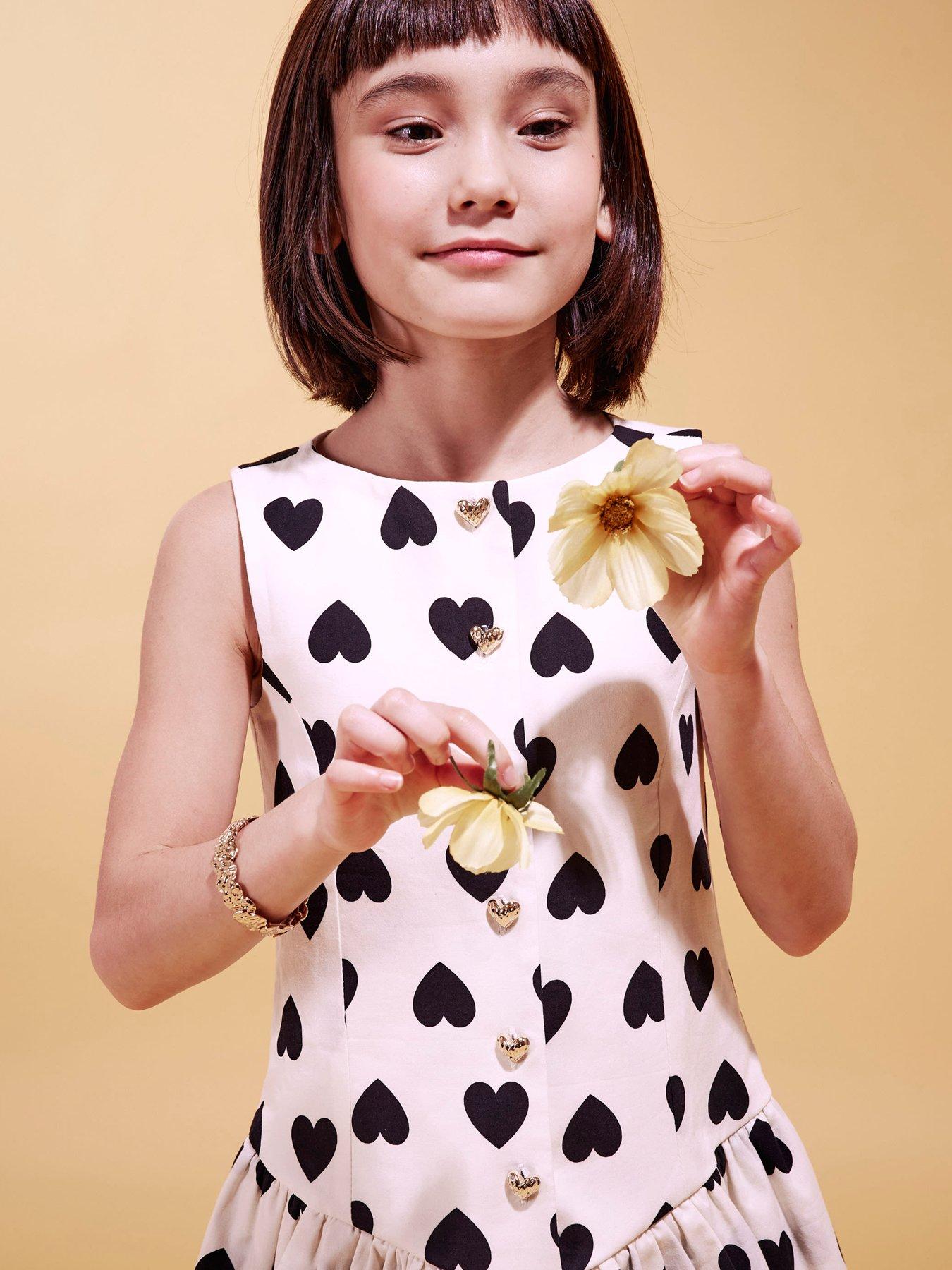 Image 4 of 6 of River Island Older Girls Heart Print Rara Dress - White