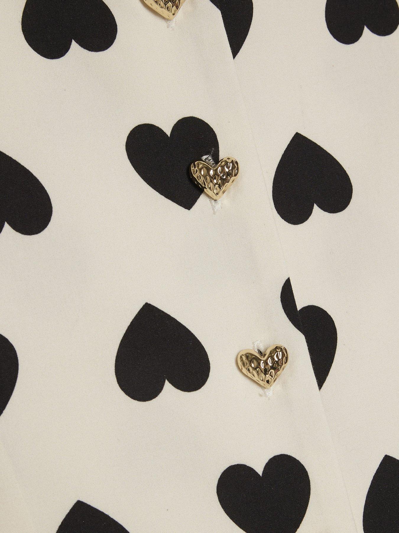 Image 6 of 6 of River Island Older Girls Heart Print Rara Dress - White