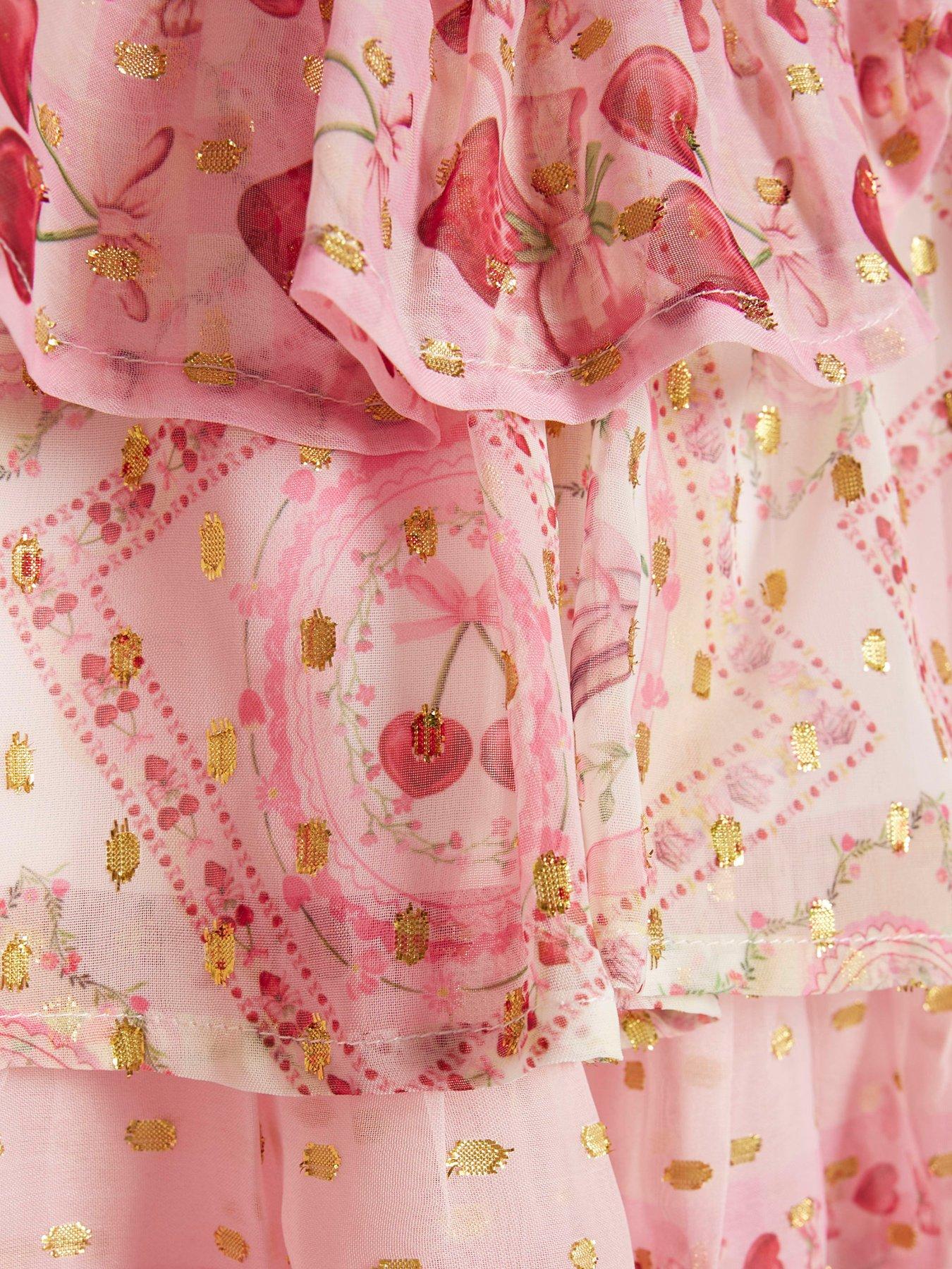 Image 4 of 4 of River Island Mini Girls Short Sleeve Printed Dress - Pink