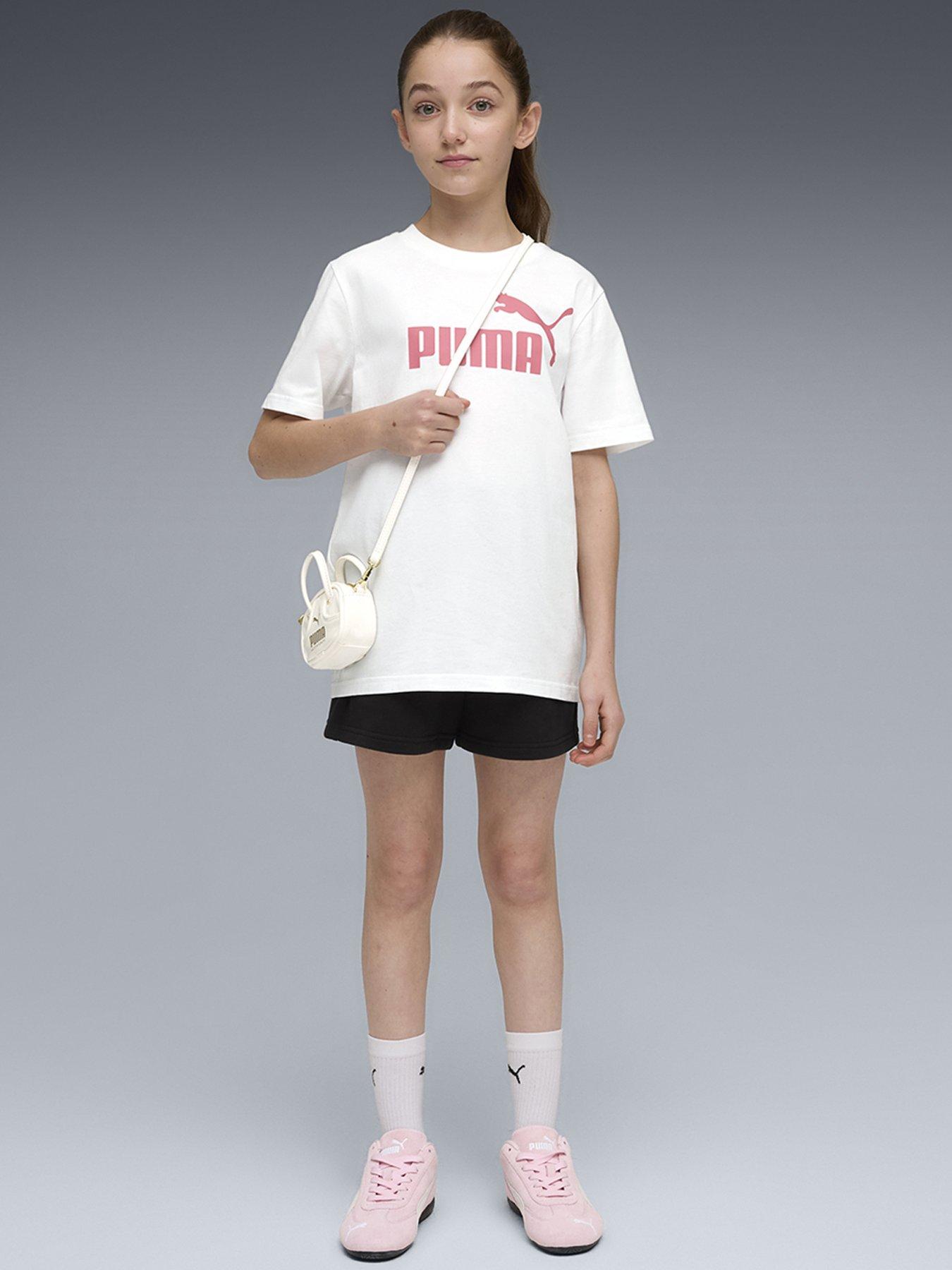 Puma Girls Logo Tee And Shorts Set - White/pink