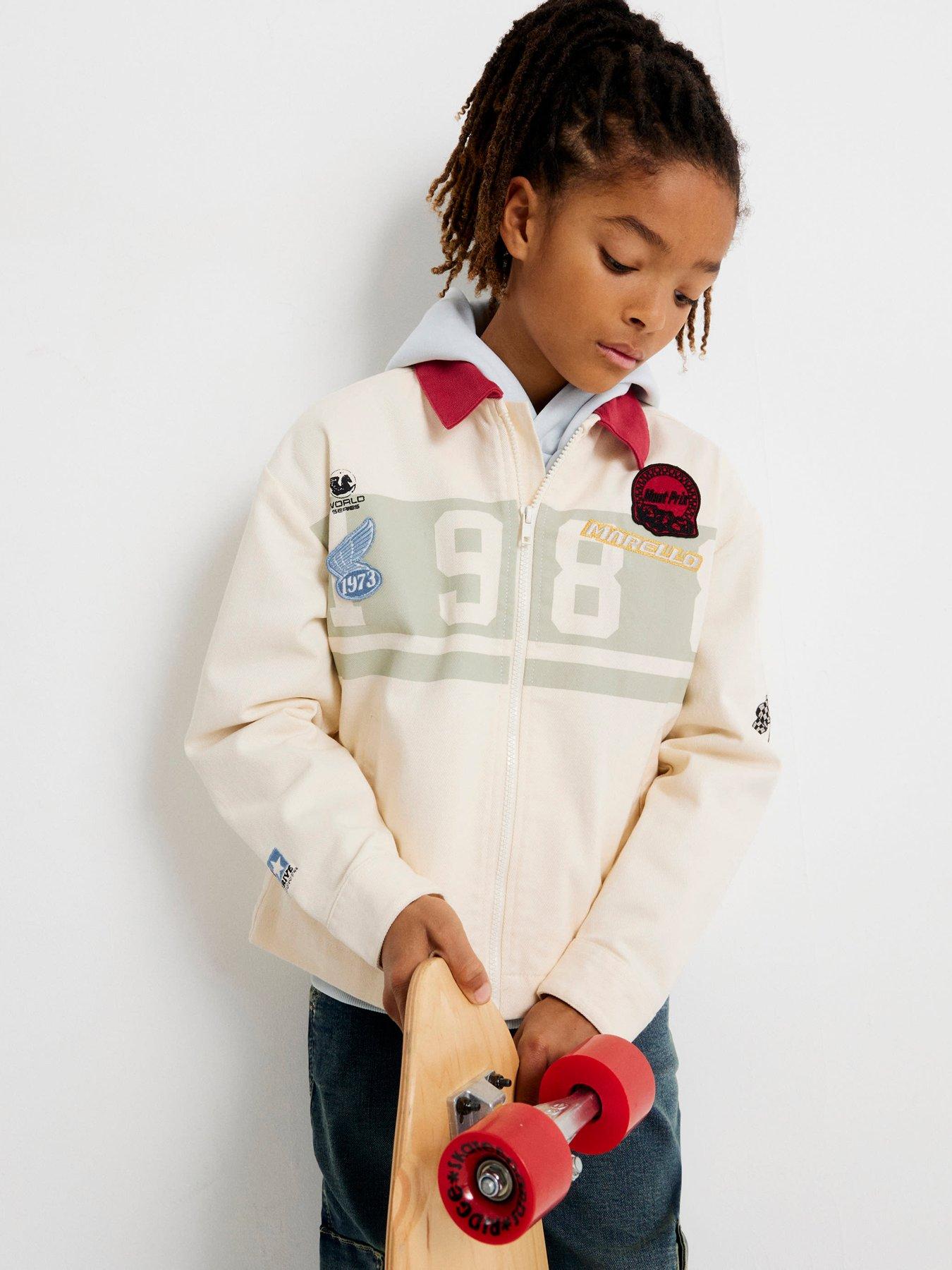 River Island Older Boys 98 Mont Prix Badge Zip Up Jacket - Cream