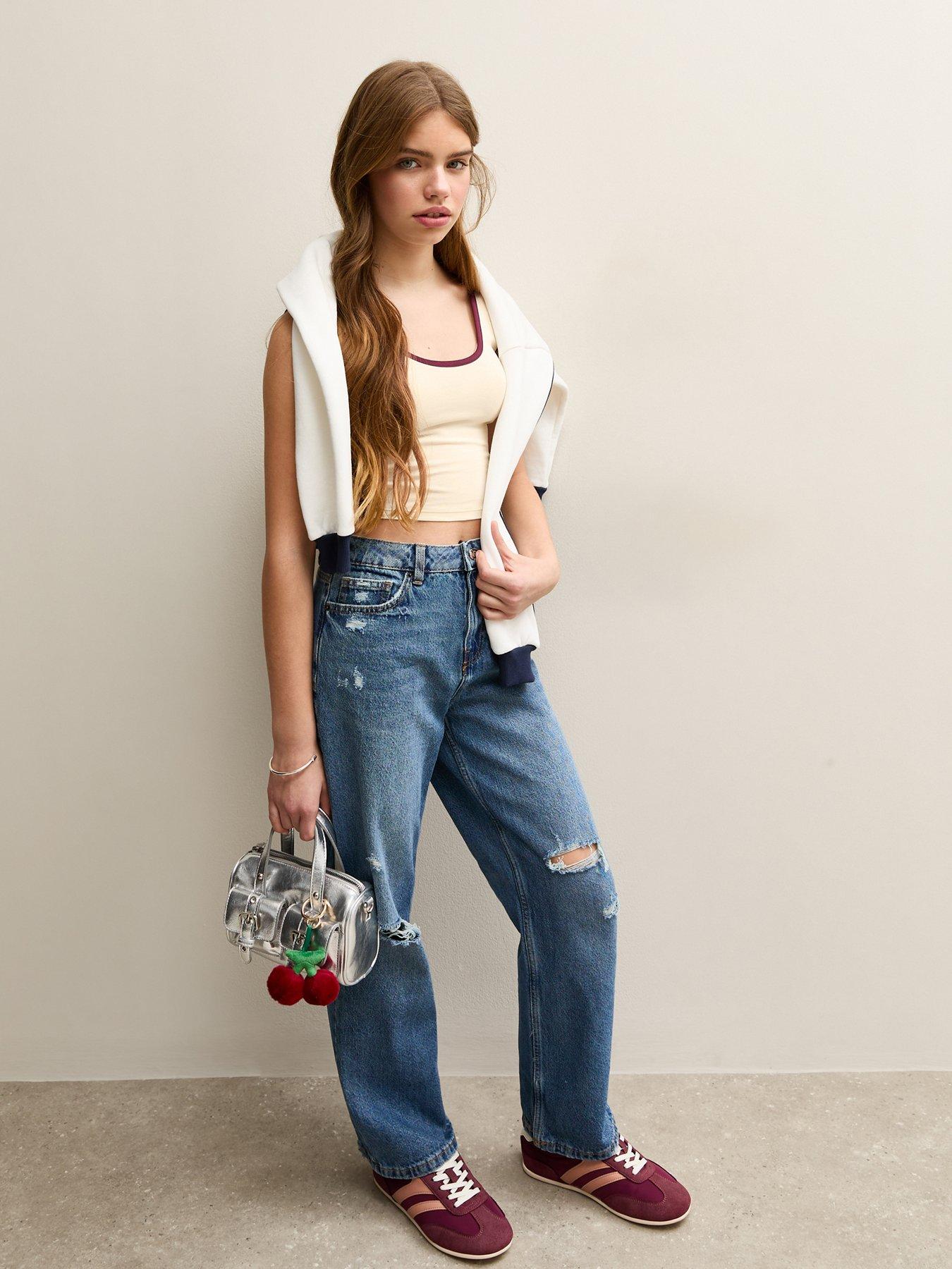 Image 3 of 6 of New Look 915 Girls Side Stripe Cropped Tank Top - Cream