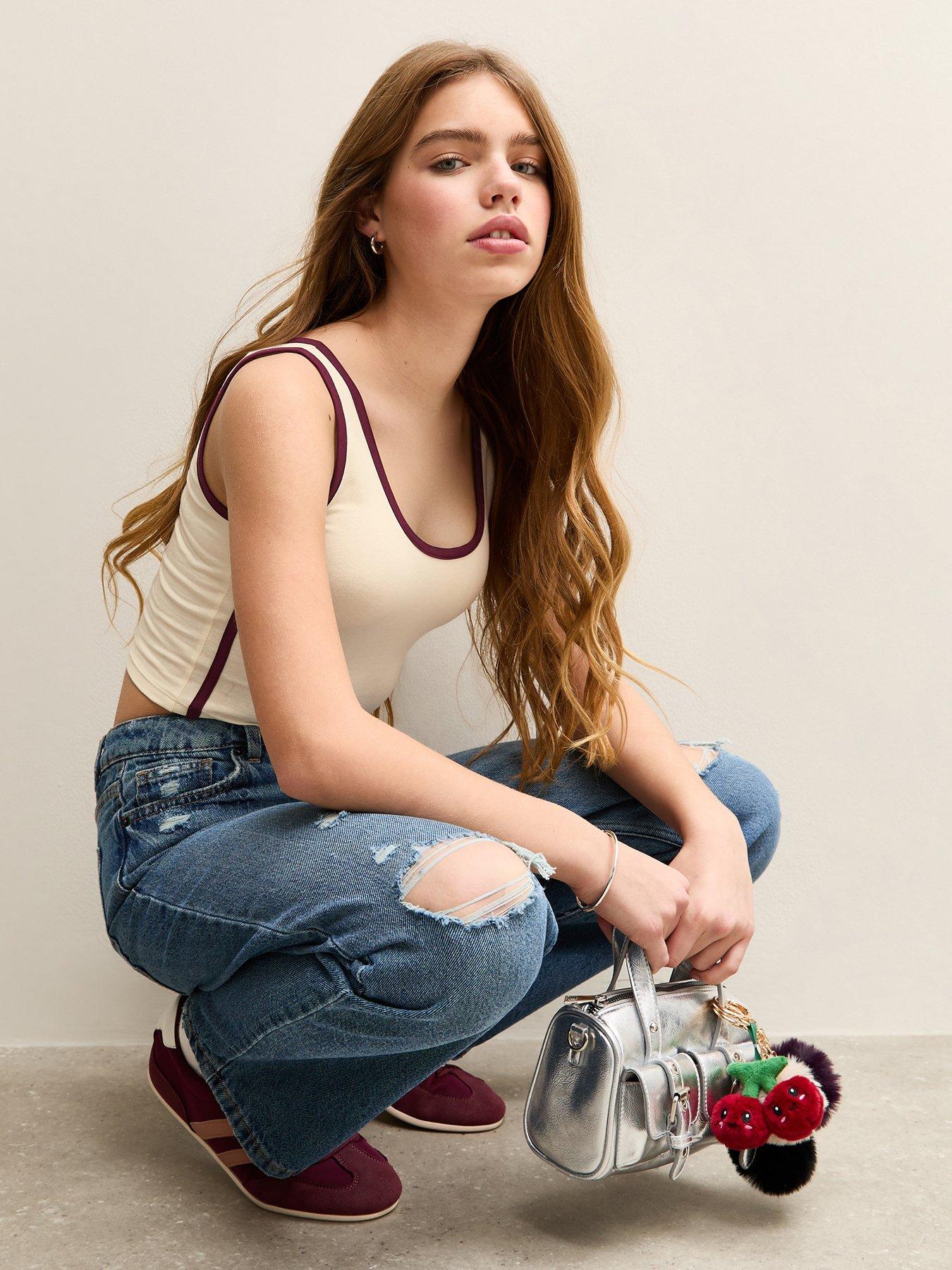 Image 4 of 6 of New Look 915 Girls Side Stripe Cropped Tank Top - Cream
