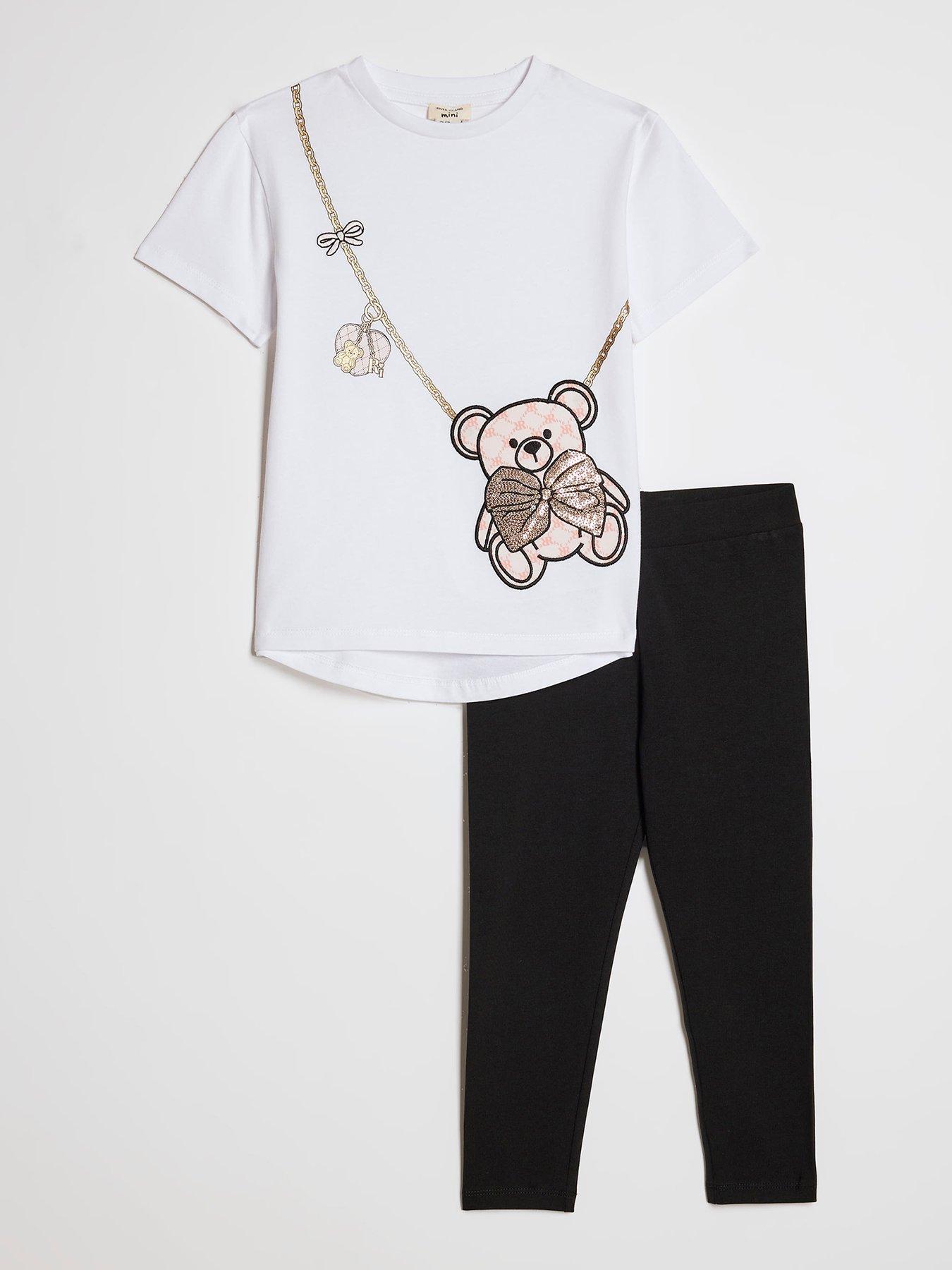 River Island Mini Girls Sequin Bear Bag Graphic Set - White