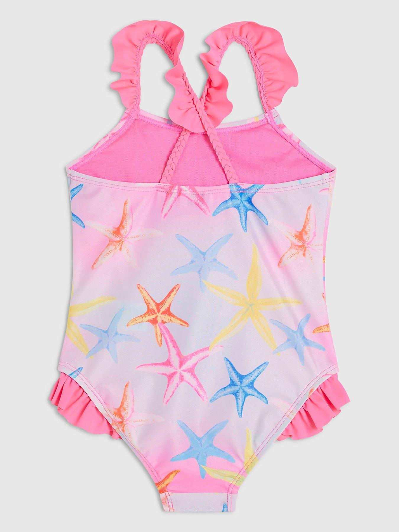 Image 2 of 4 of River Island Mini Girls Starfish Sequin Swimsuit - Pink