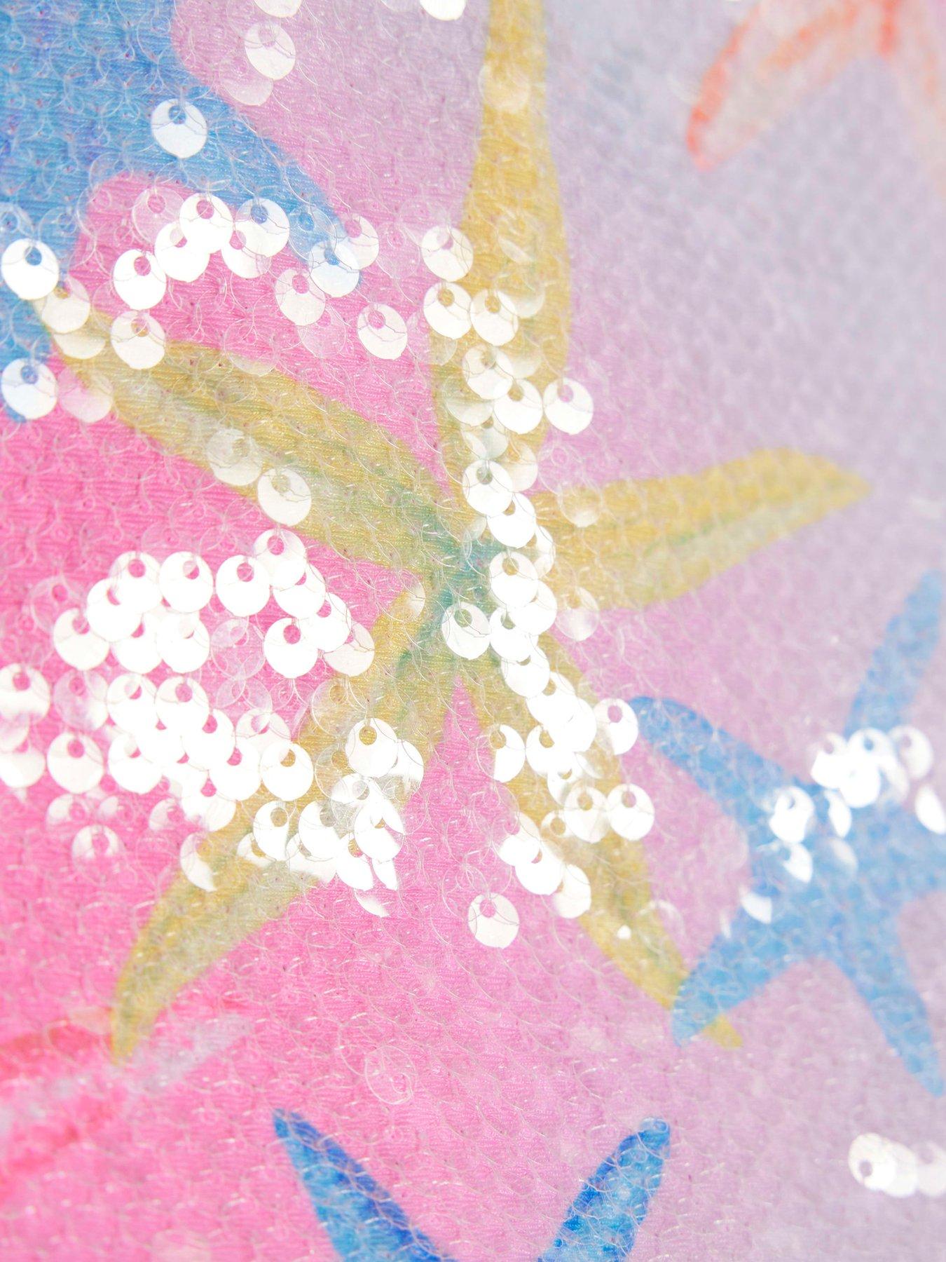 Image 3 of 4 of River Island Mini Girls Starfish Sequin Swimsuit - Pink
