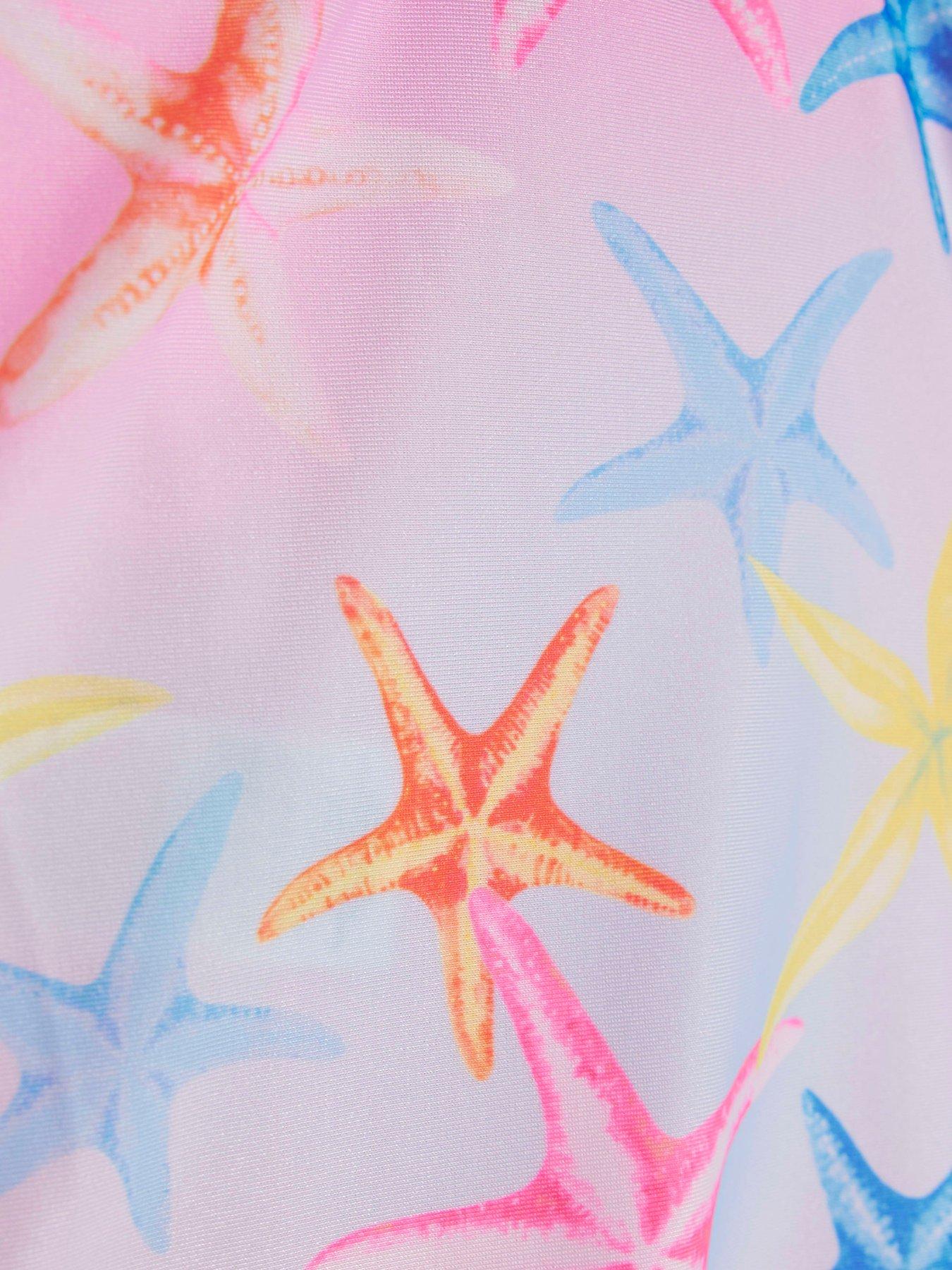 Image 4 of 4 of River Island Mini Girls Starfish Sequin Swimsuit - Pink
