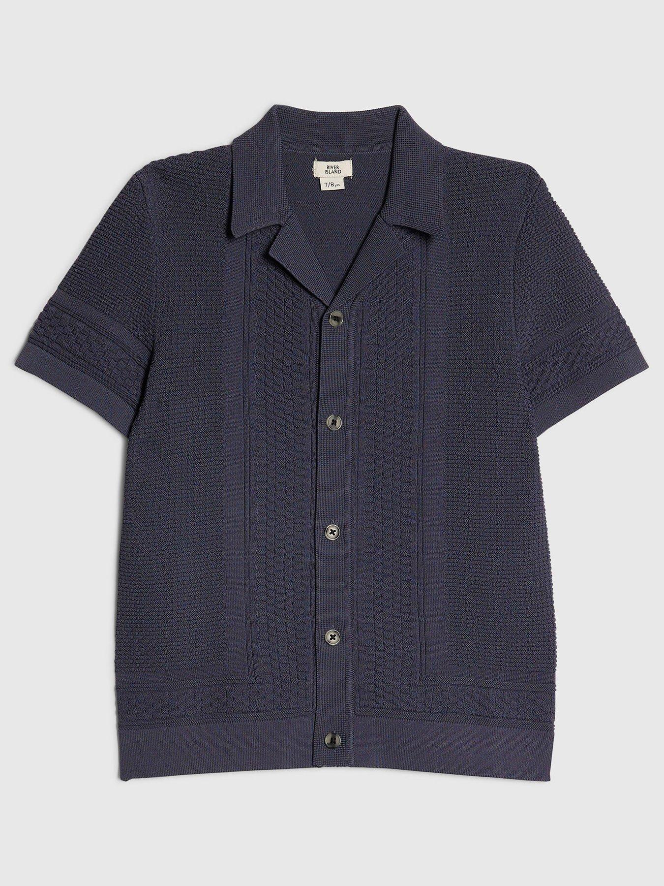 River Island Older Boys Slinky Knit Shirt - Navy