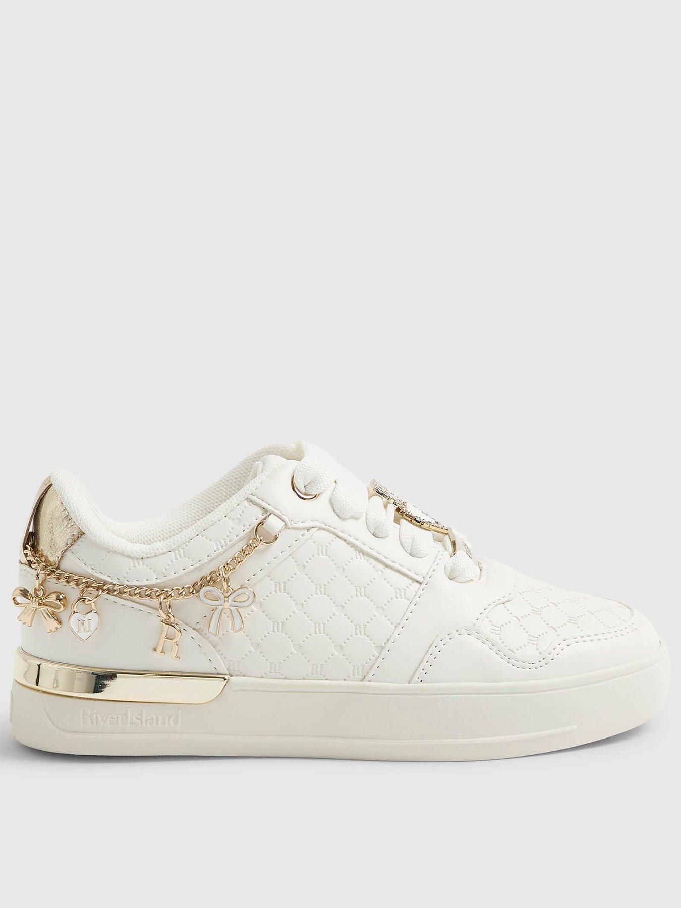 Image 1 of 5 of River Island Older Girls Quilted Charm Plimsole - White