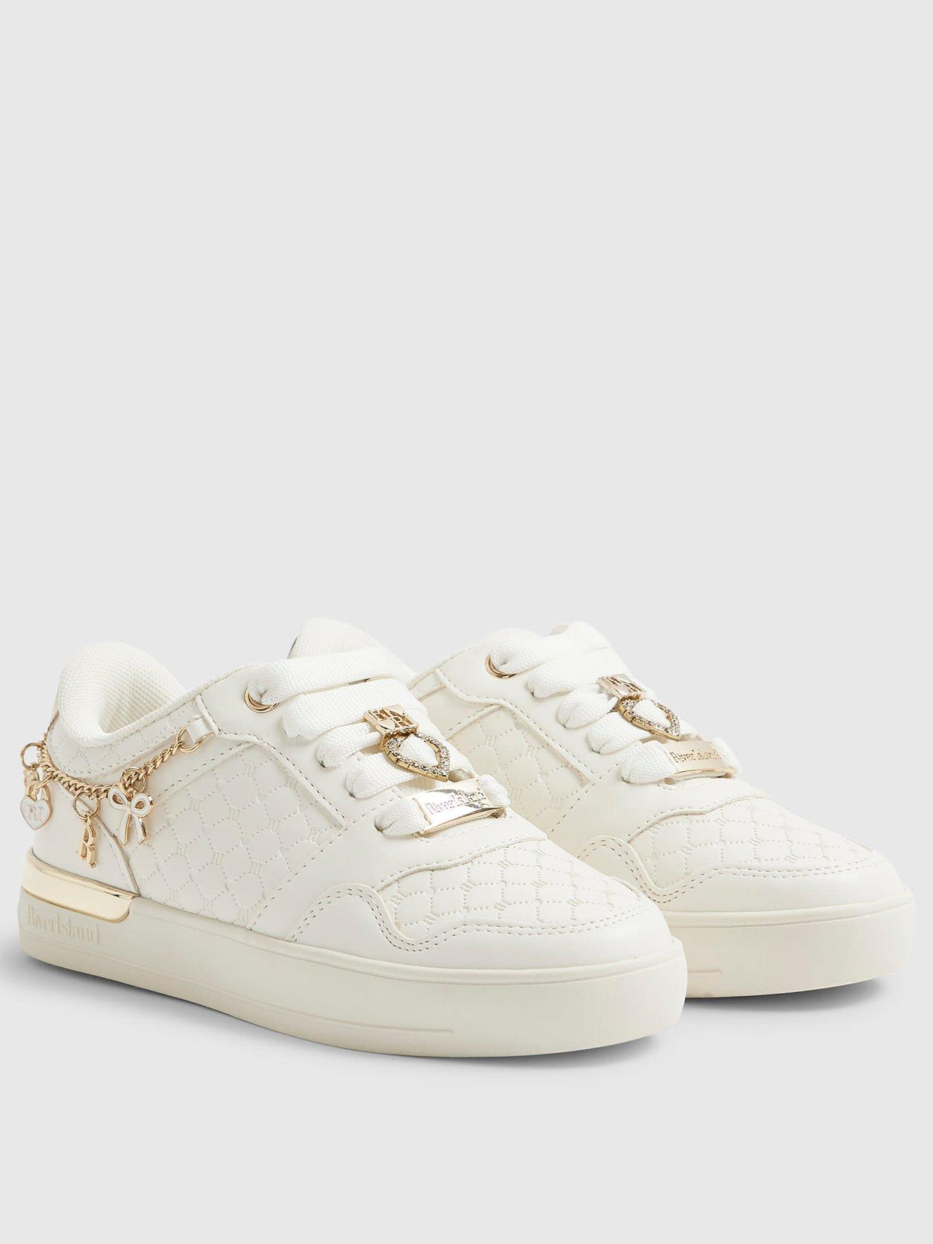 Image 2 of 5 of River Island Older Girls Quilted Charm Plimsole - White