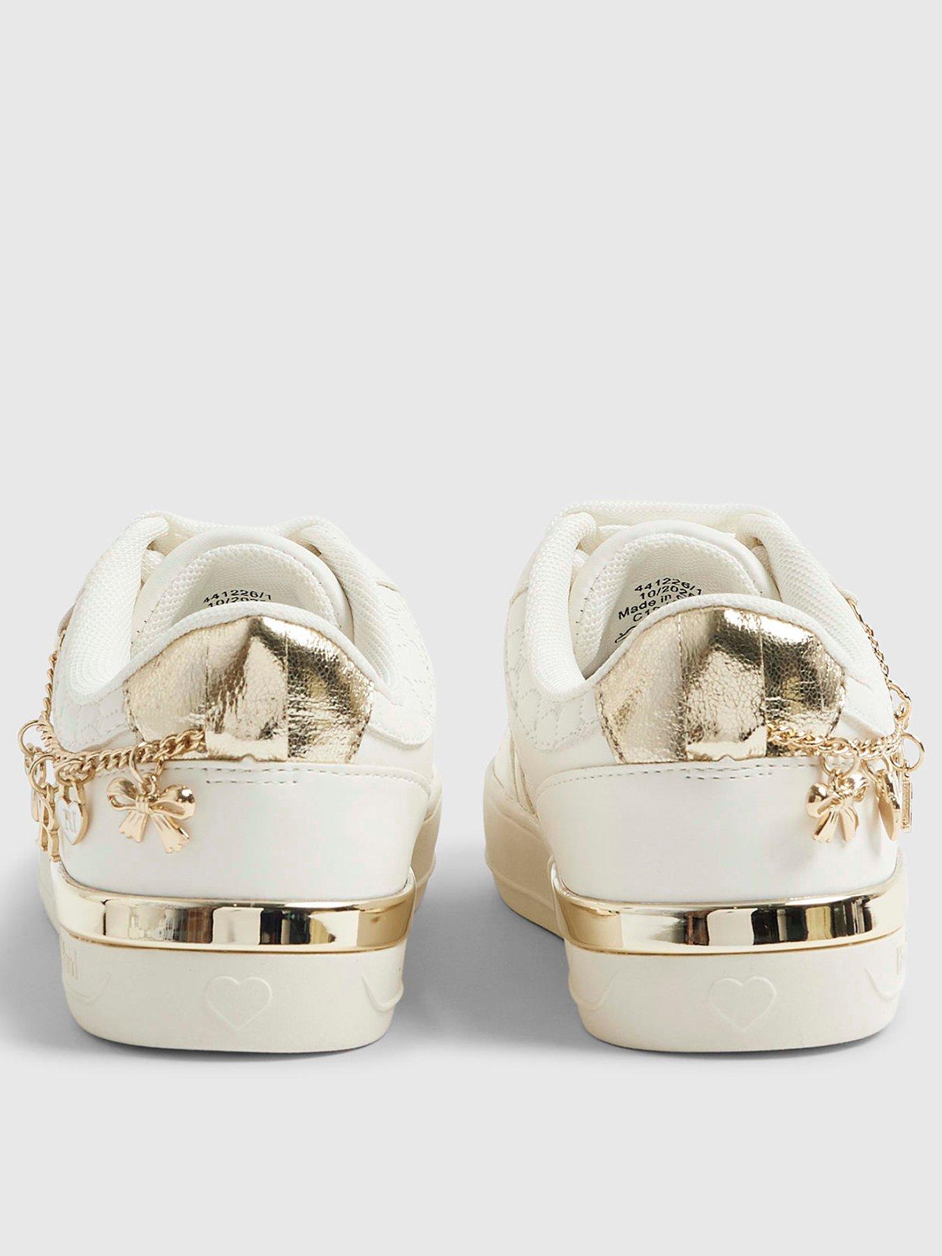 Image 3 of 5 of River Island Older Girls Quilted Charm Plimsole - White