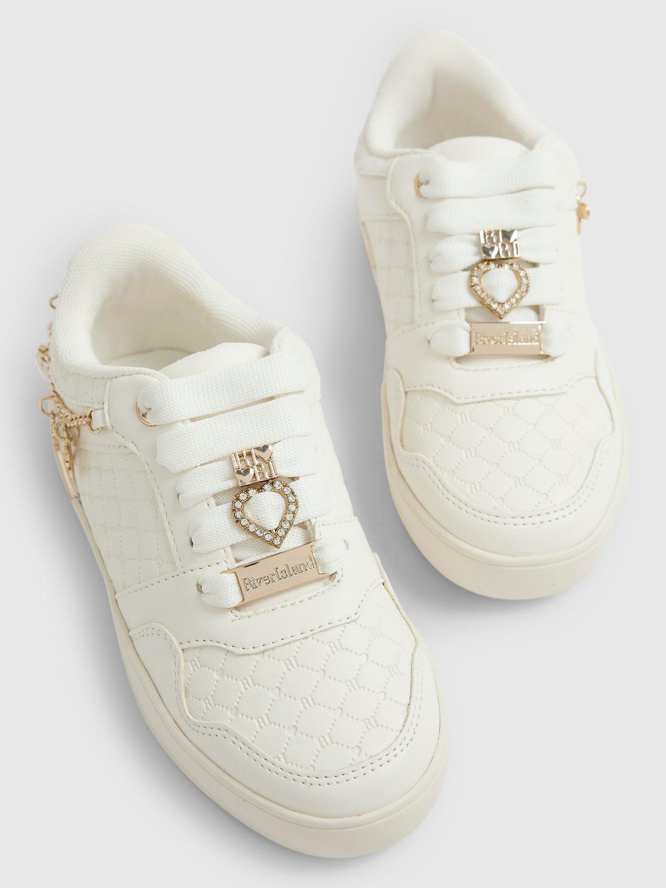 Image 4 of 5 of River Island Older Girls Quilted Charm Plimsole - White