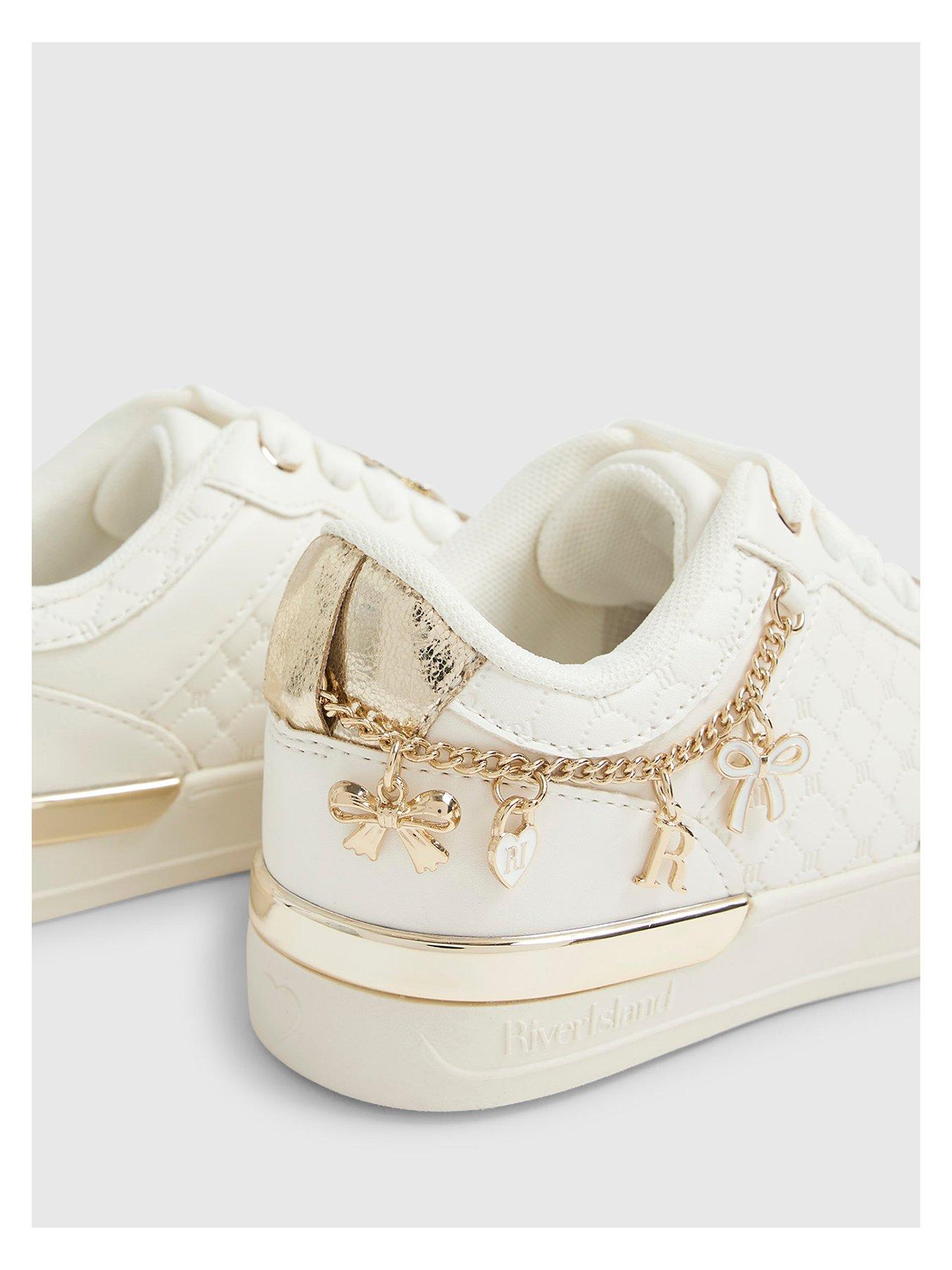 Image 5 of 5 of River Island Older Girls Quilted Charm Plimsole - White