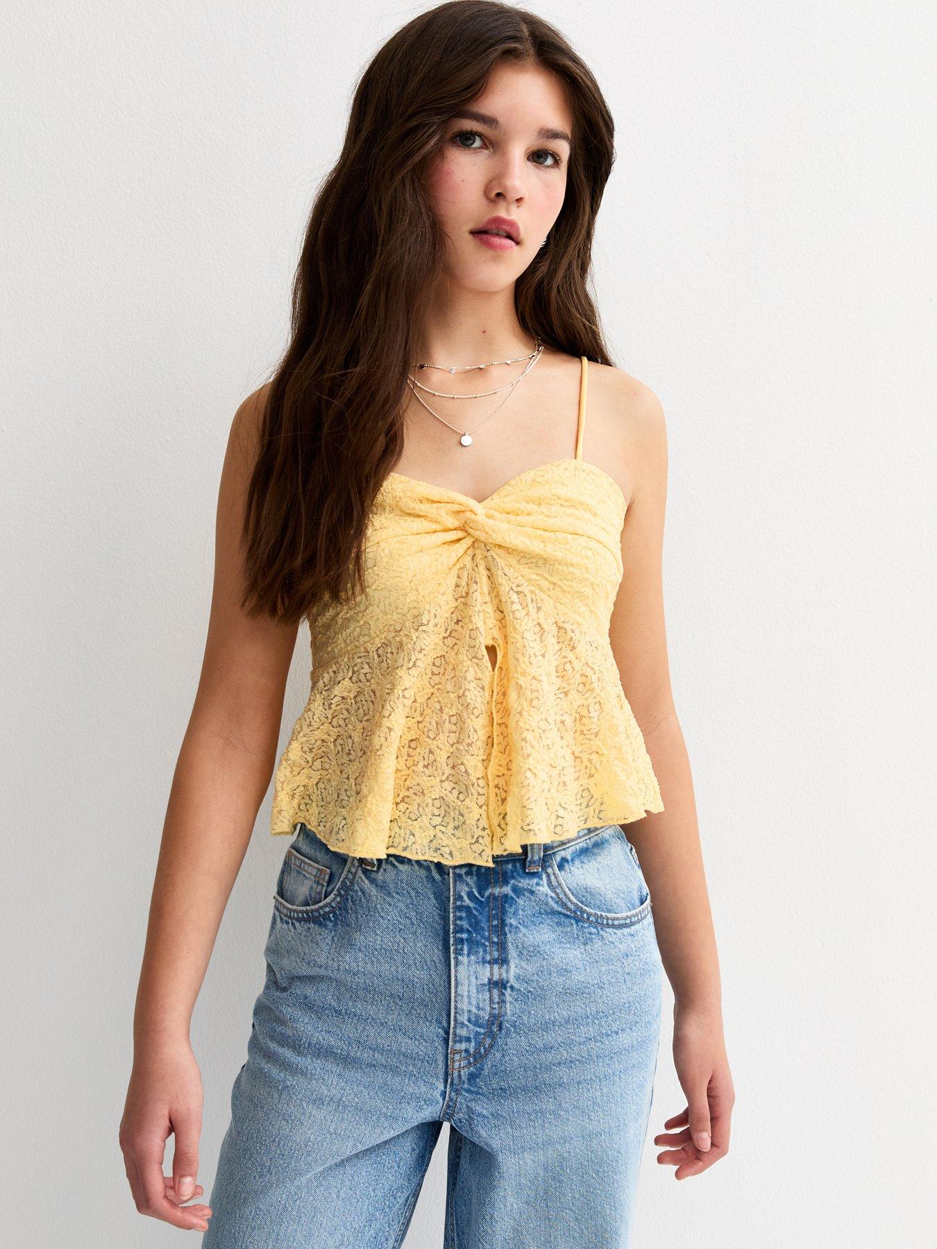 New Look 915 Girls Light Yellow Twisted Front Lace Cami Top