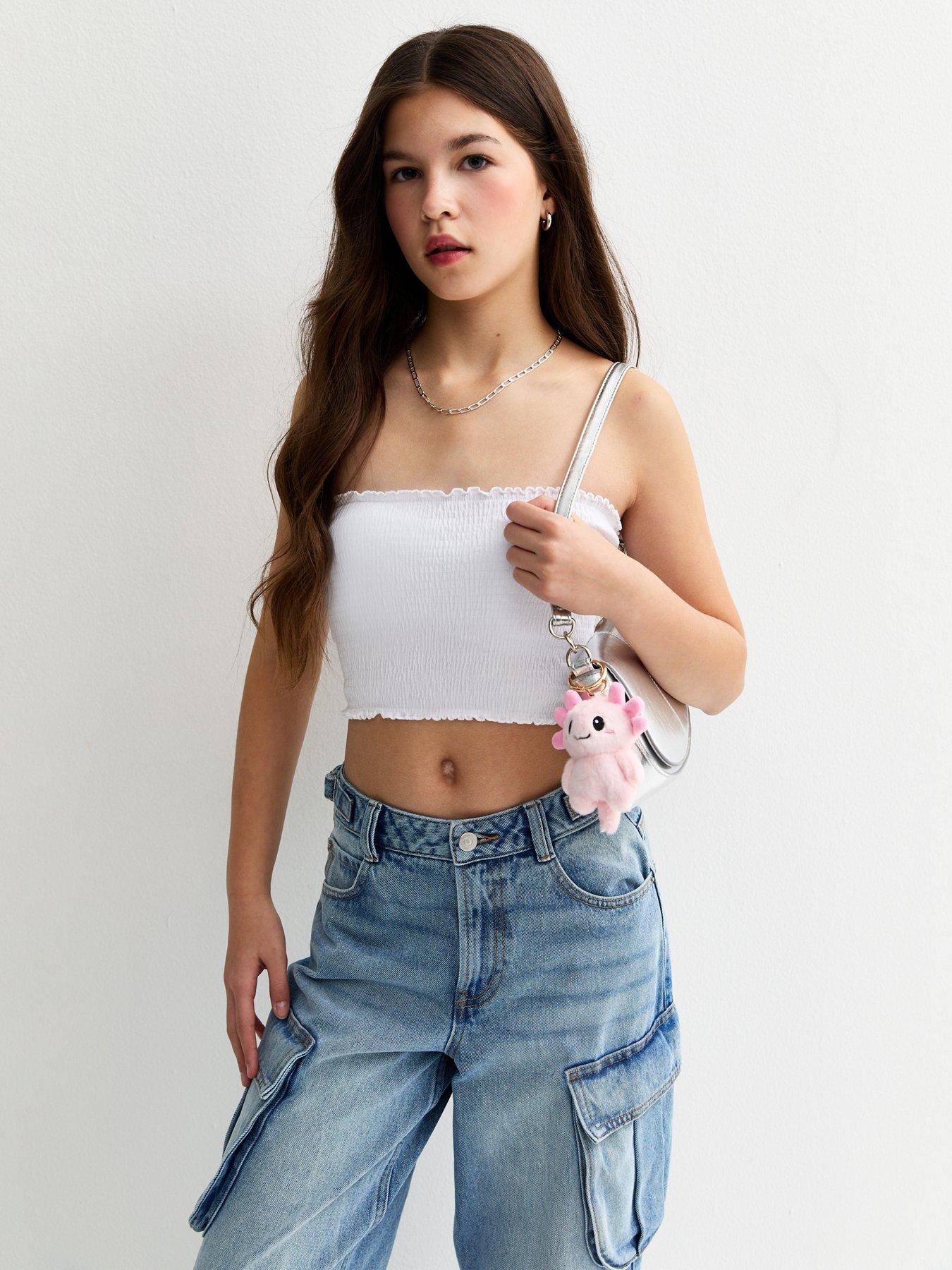 Image 1 of 5 of New Look 915 Girls Shirred Bandeau Crop Top - White