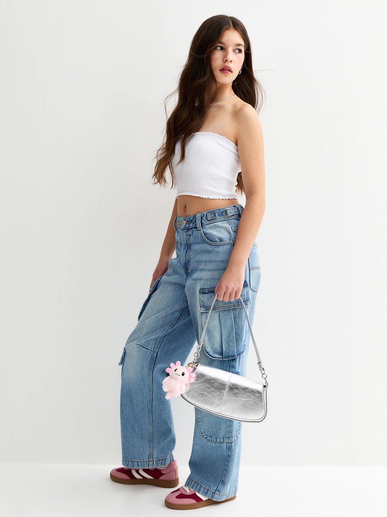 Image 3 of 5 of New Look 915 Girls Shirred Bandeau Crop Top - White