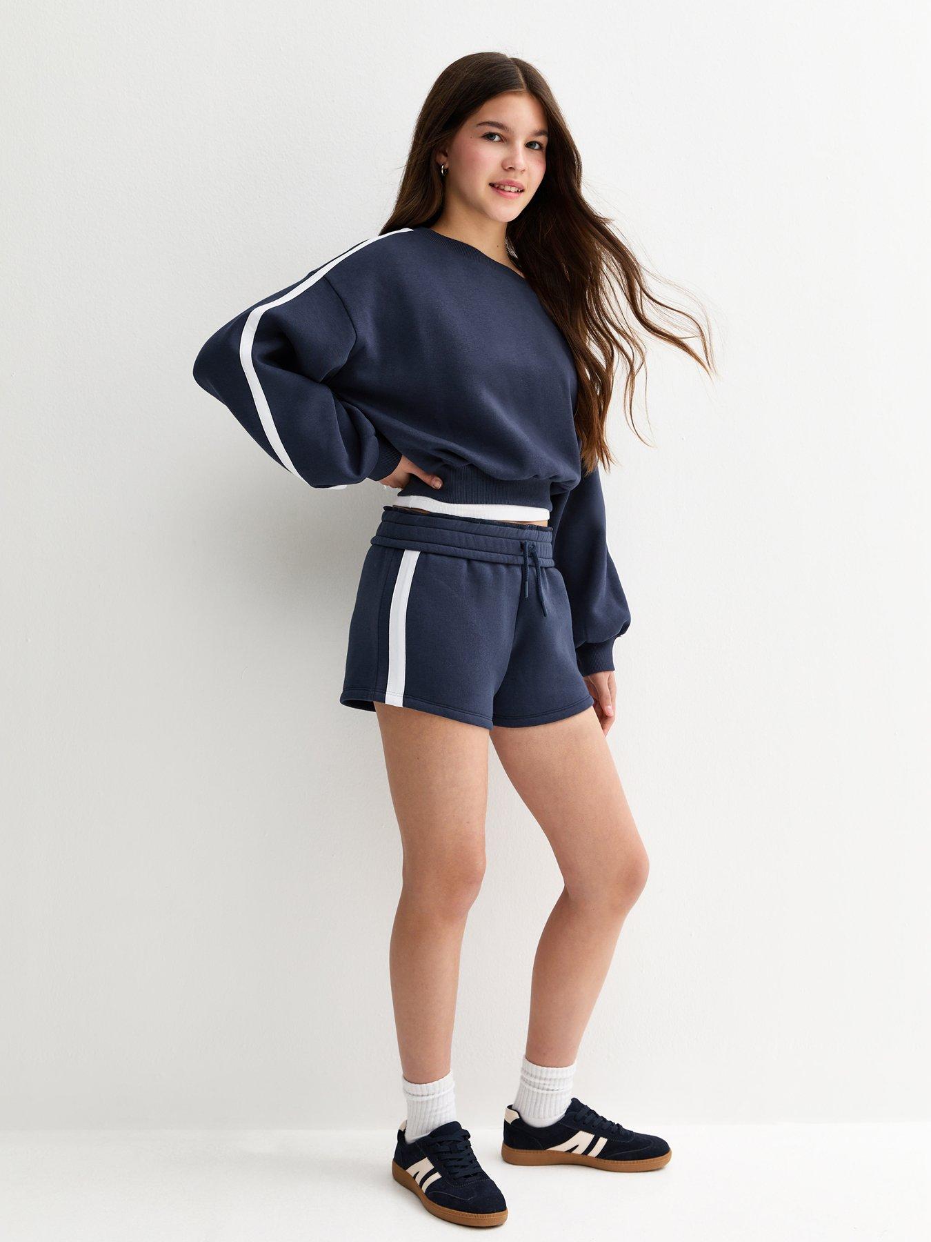 new-look-915-girls-side-stripe-drawstring-shorts-navyback