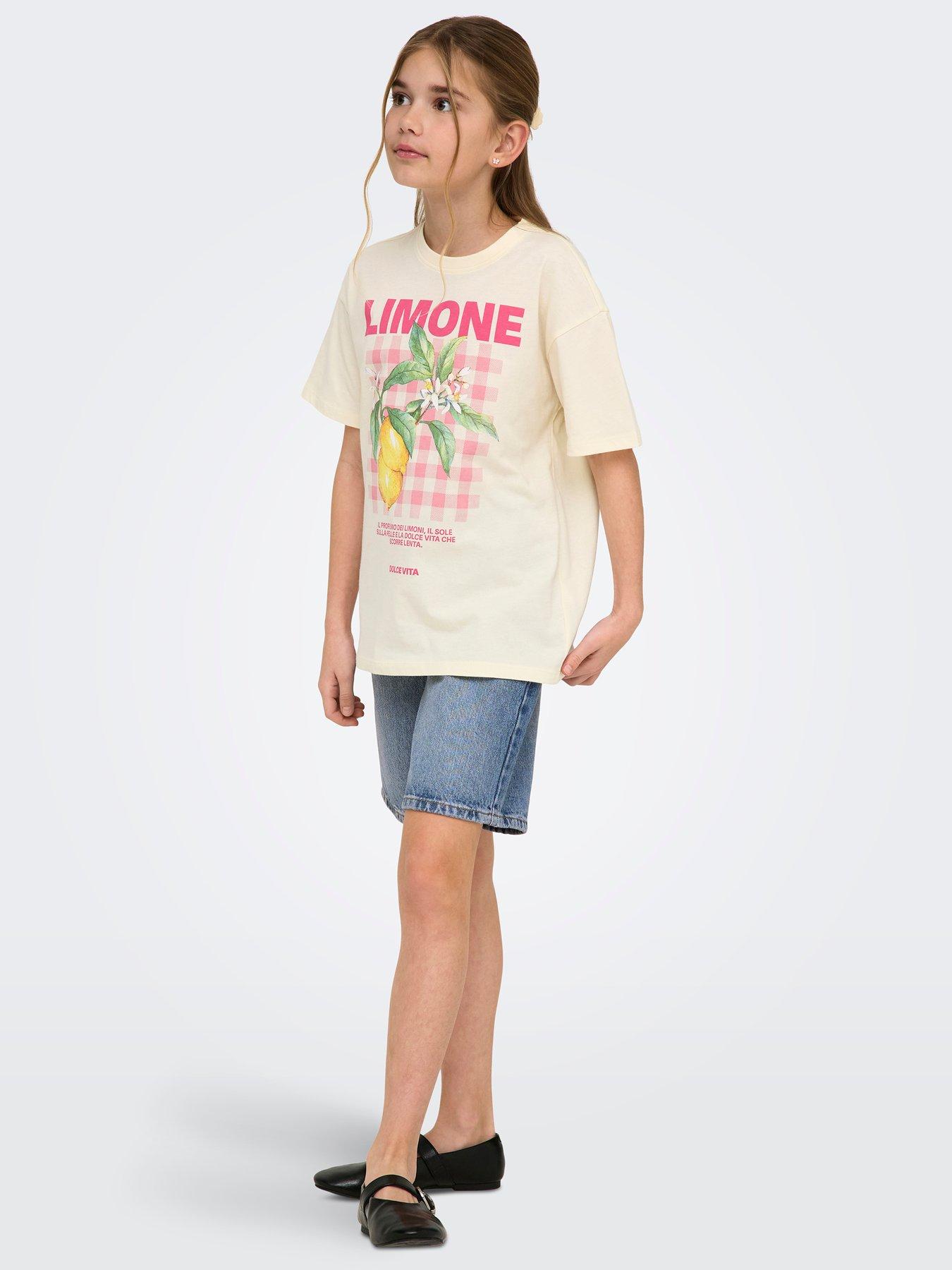 Only Kids Girls Lemon Print Short Sleeve T-Shirt - Cream