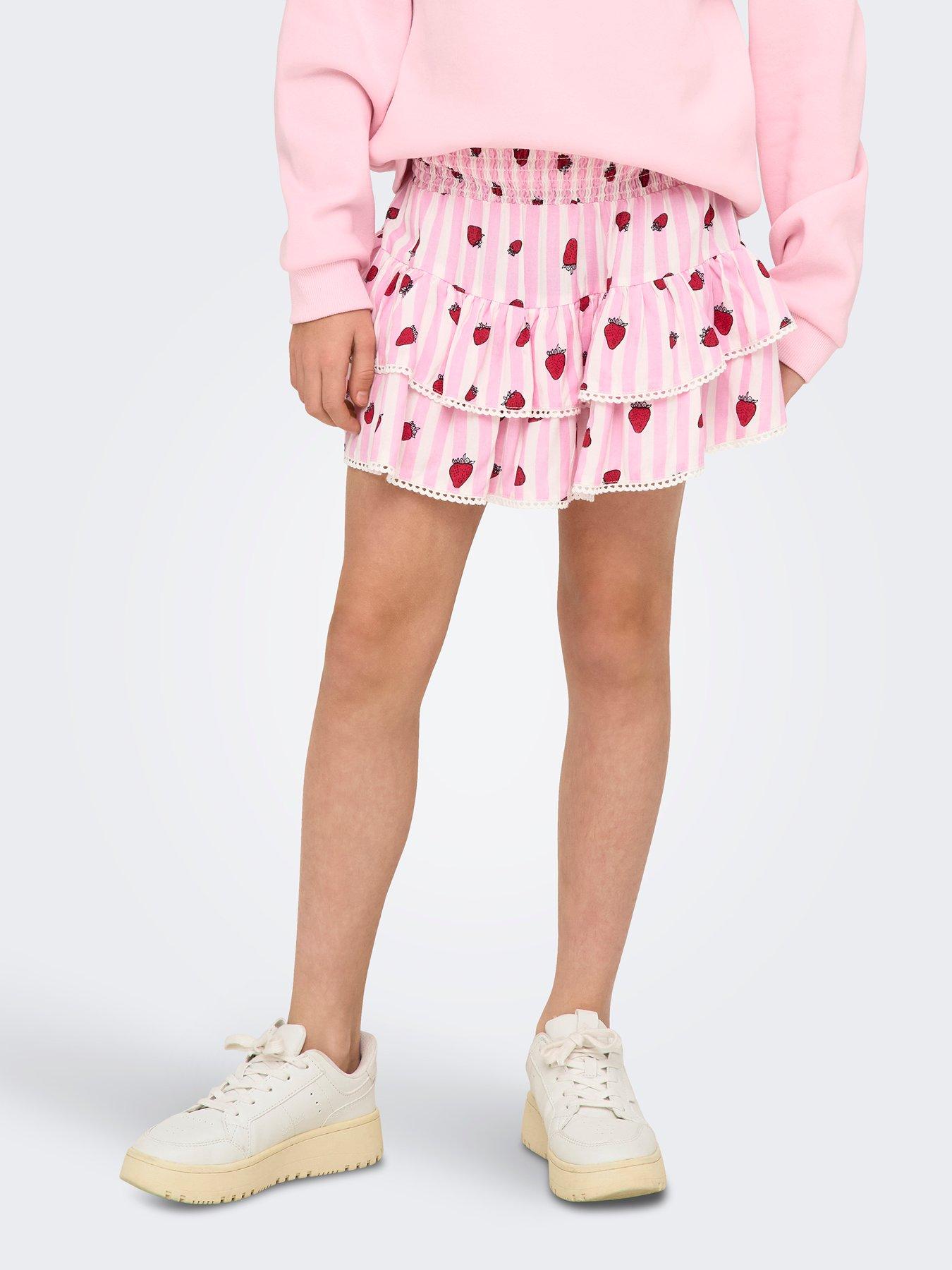 Only Kids Girls Strawberry Tiered Skirt - Light Pink