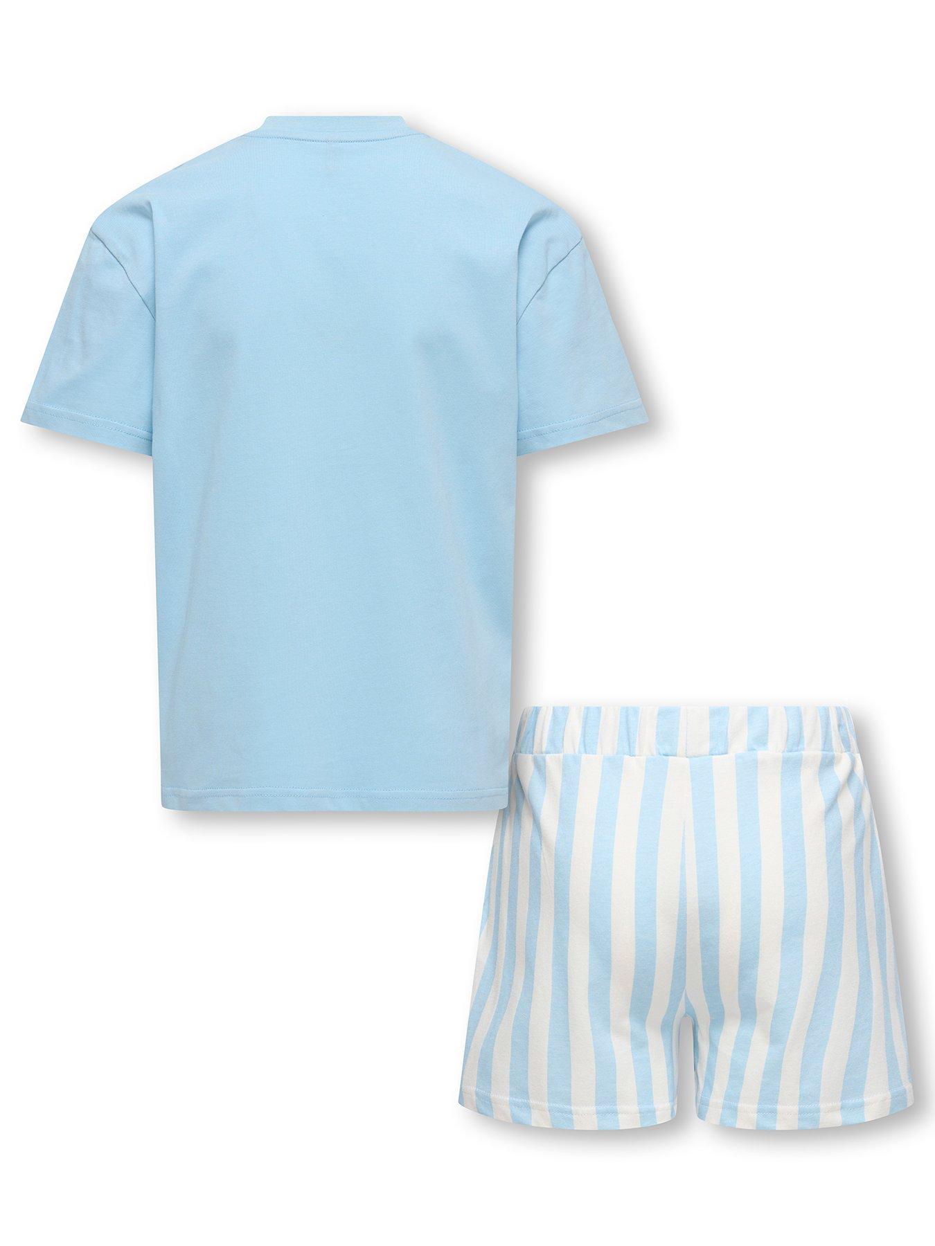 only-kids-girls-flower-stripe-shorty-pyjama-set-light-blueback