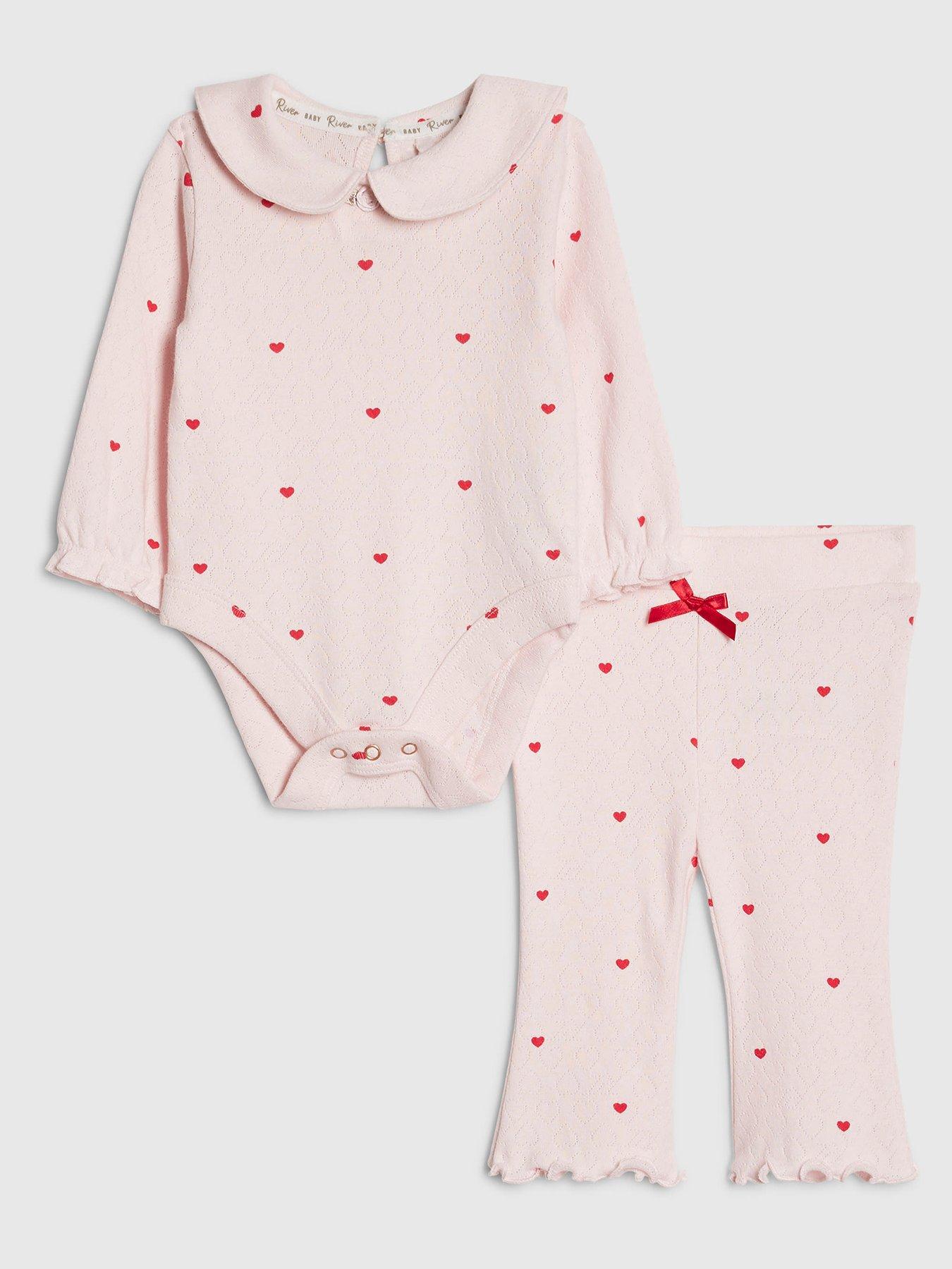 River Island Baby Girls Heart Bodysuit Set - Pink