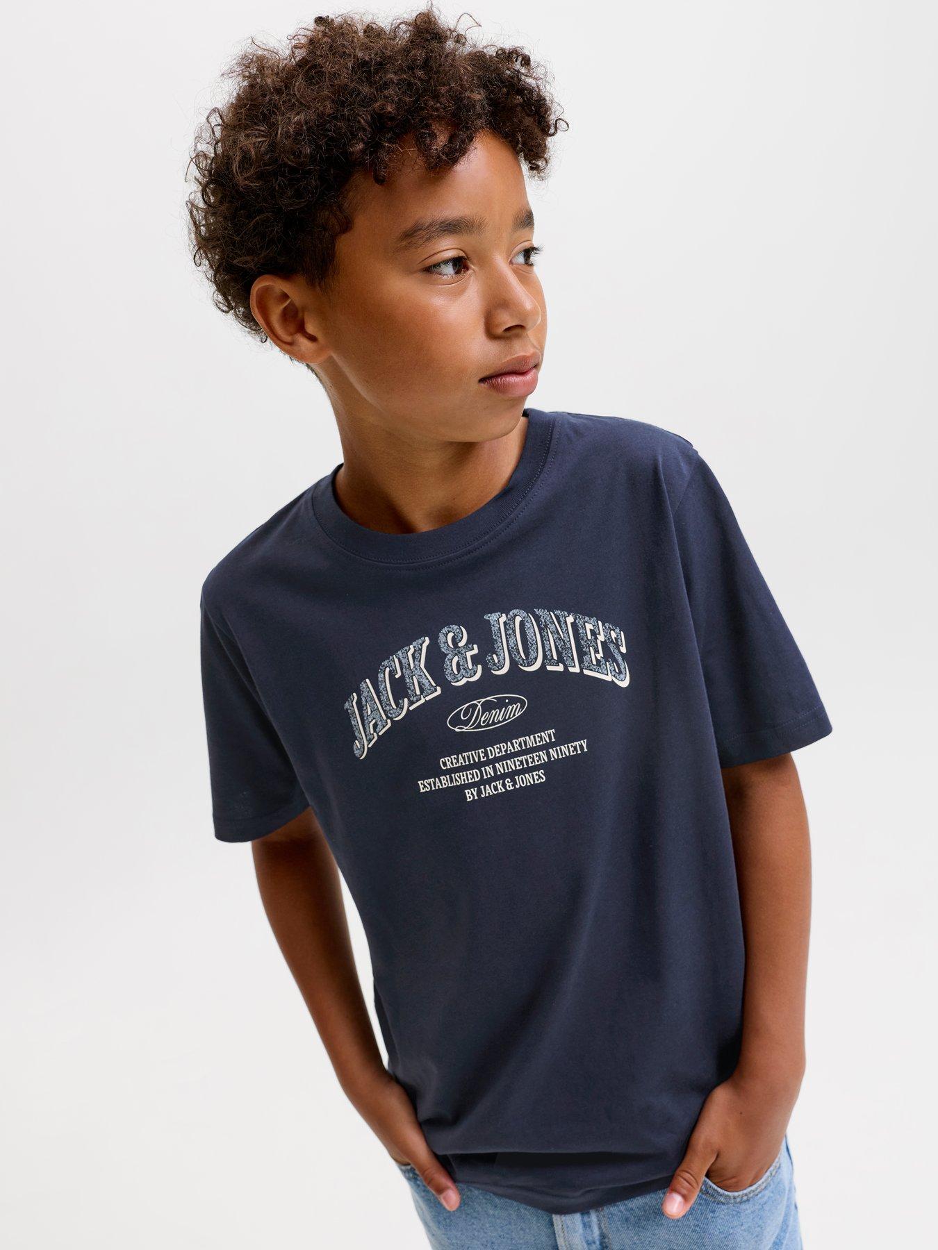 Image 1 of 6 of Jack & Jones Junior Boys Denver Logo Short Sleeve Tshirt - Navy