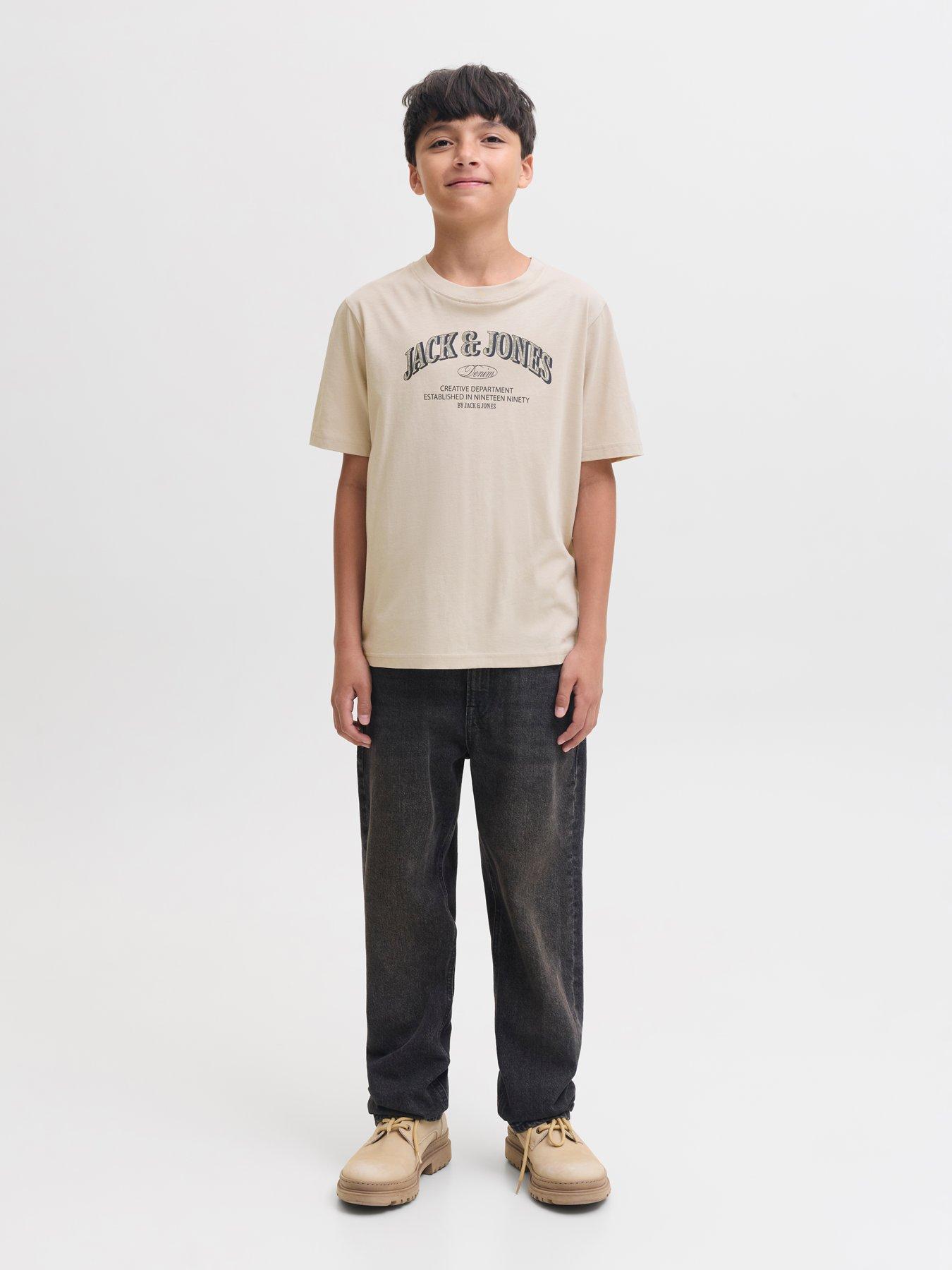 Jack & Jones Junior Boys Denver Logo Short Sleeve Tshirt - Cream