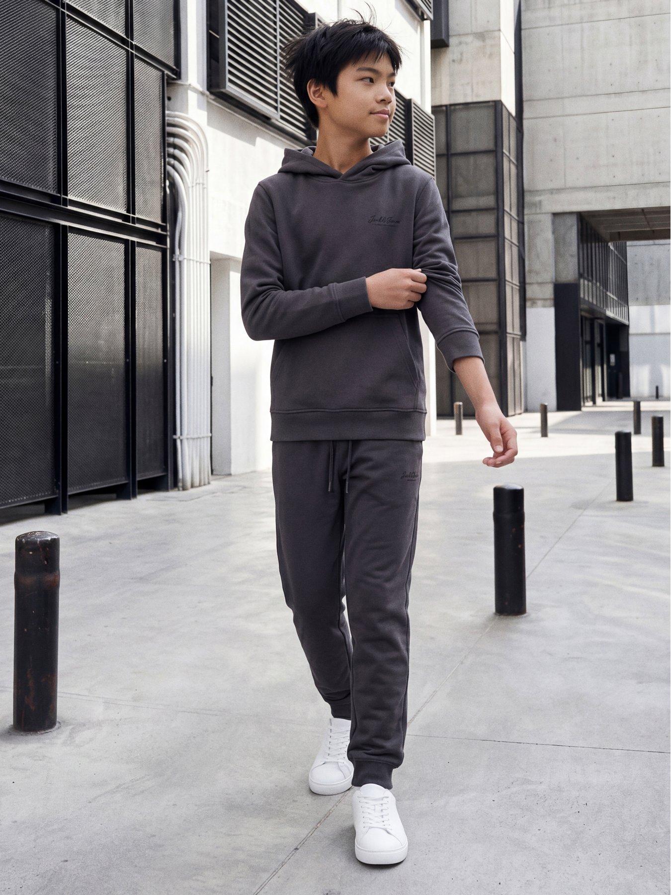 Jack & Jones Junior Boys Archive Graphic Hoody - Grey in Asphalt
