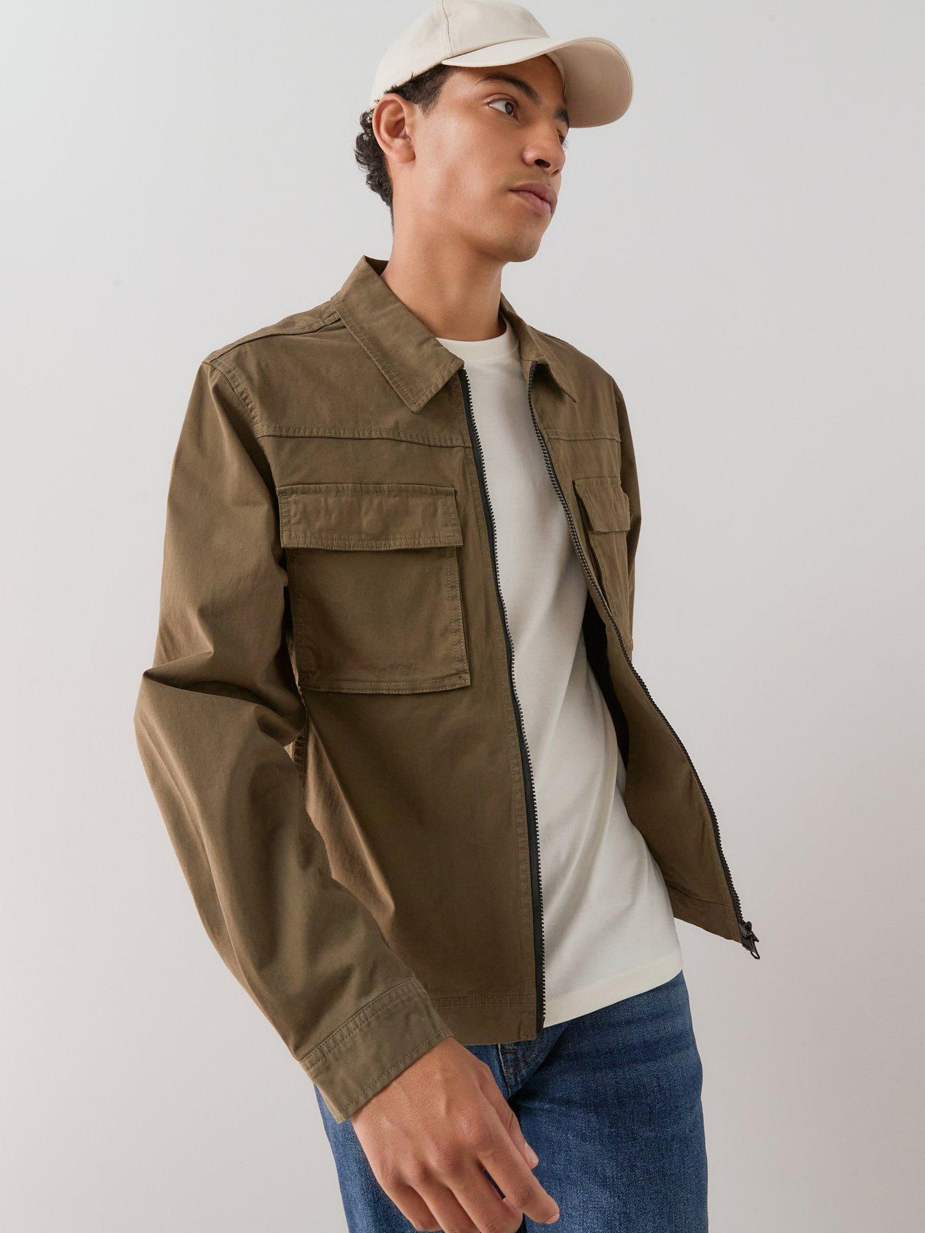 Image 1 of 6 of The Very Collection Cotton Rich Boxy Zip Through Overshirt - Khaki