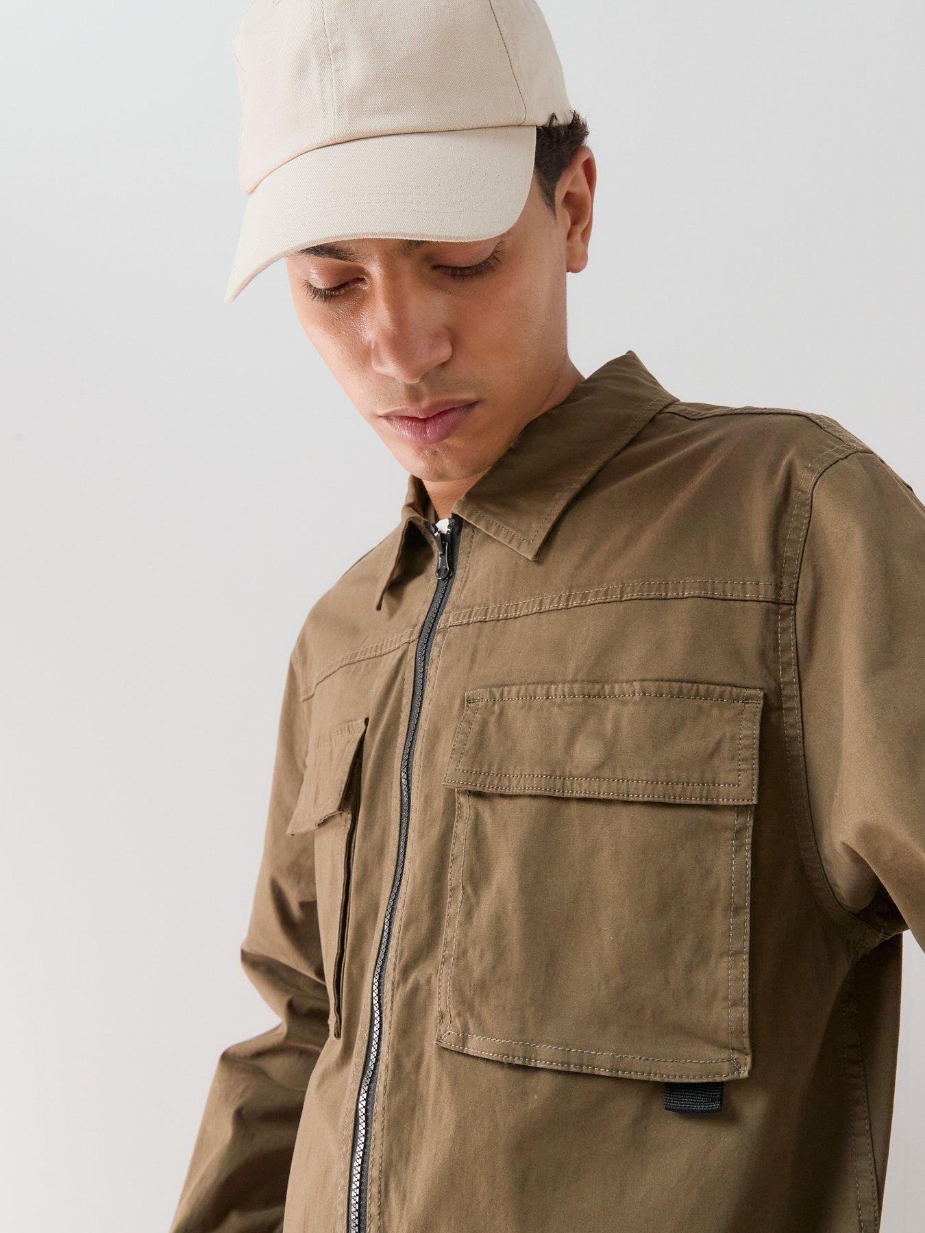 Image 5 of 6 of The Very Collection Cotton Rich Boxy Zip Through Overshirt - Khaki