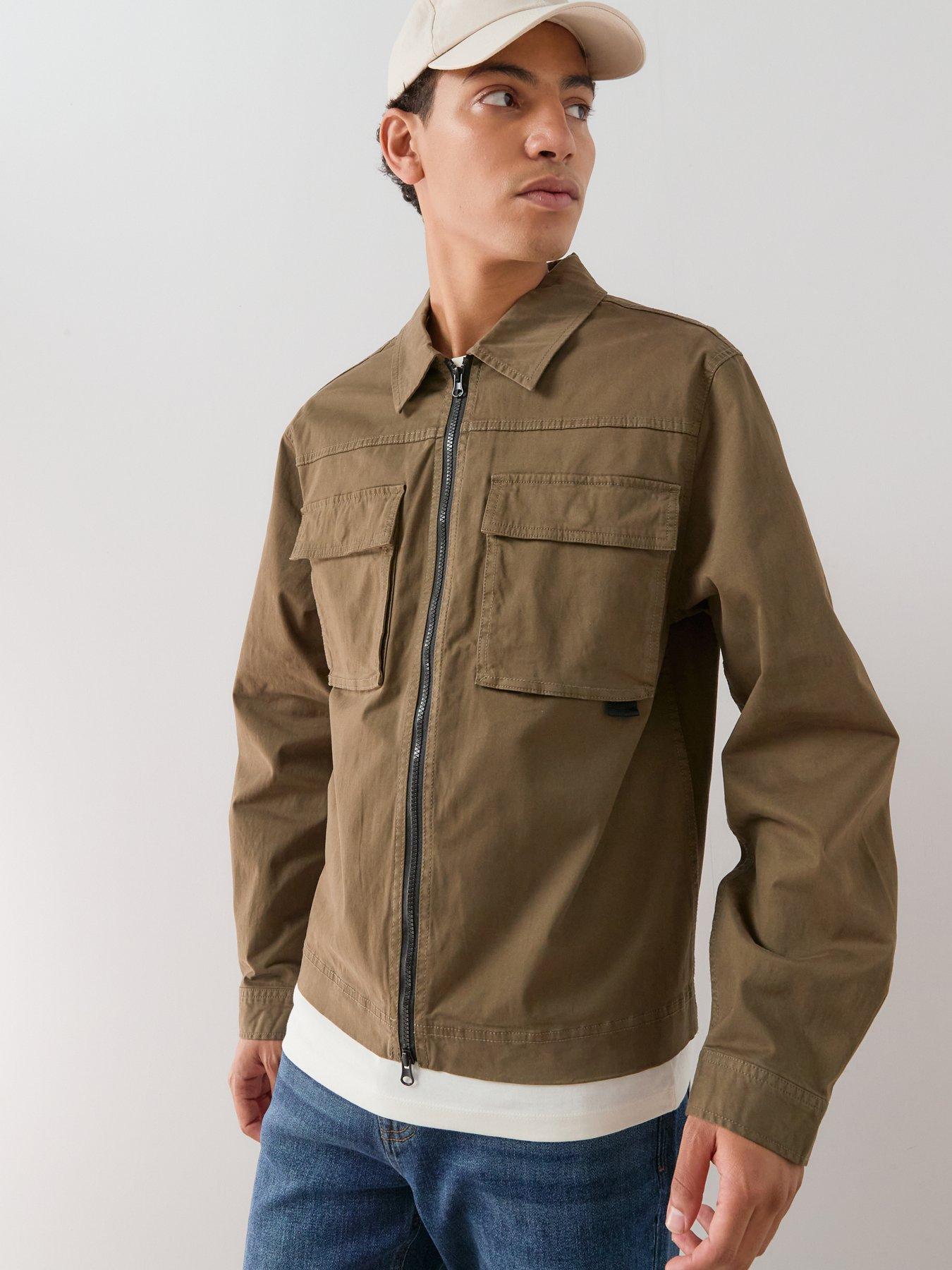 Image 6 of 6 of The Very Collection Cotton Rich Boxy Zip Through Overshirt - Khaki