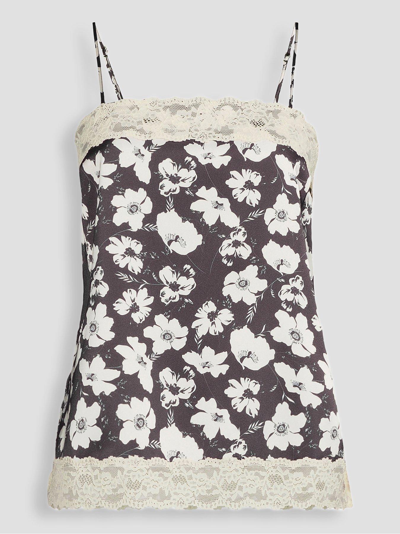 Image 7 of 7 of The Very Collection Lace Trim Square Neck Cami Top - Black