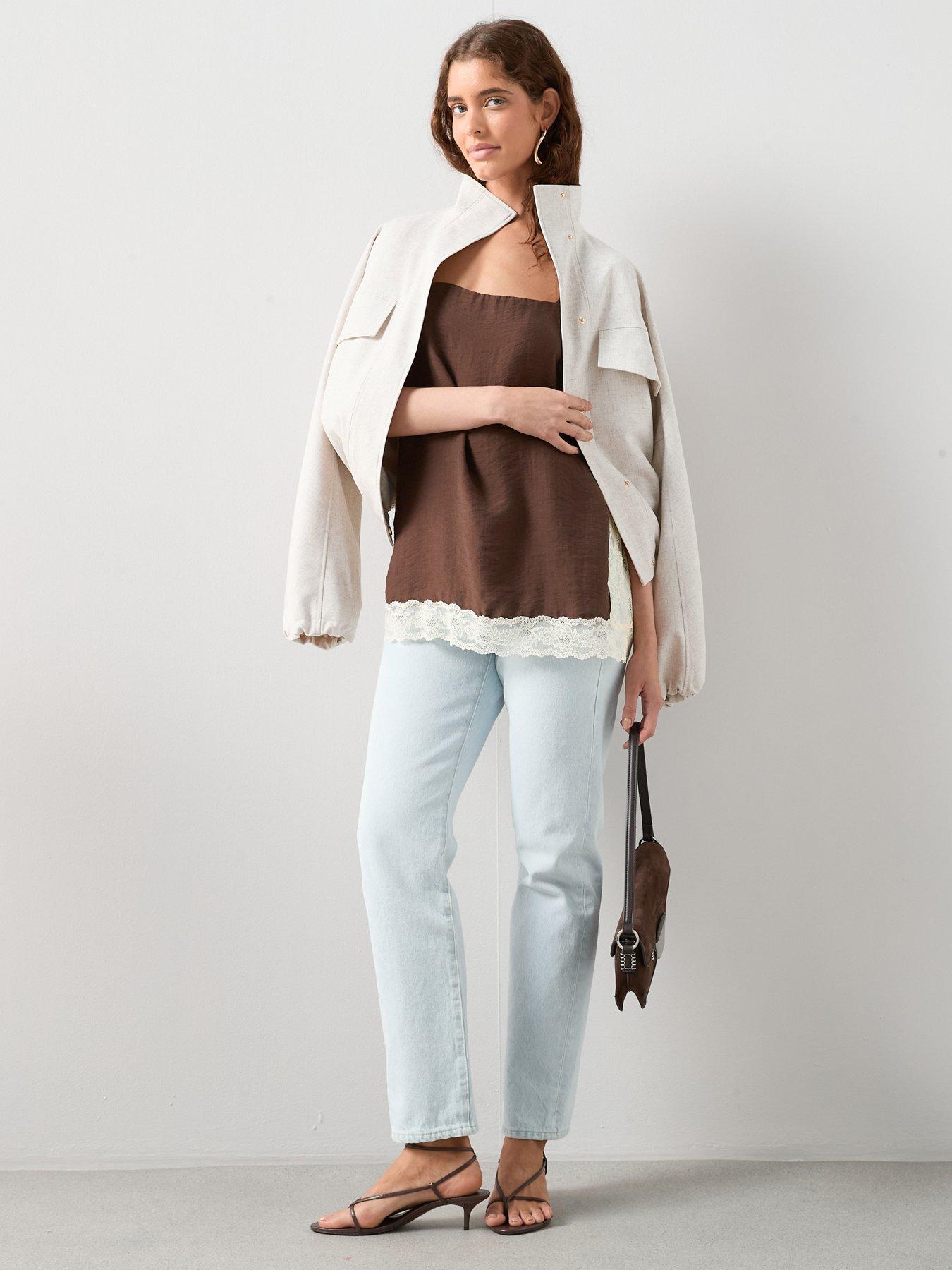 Image 3 of 7 of The Very Collection Lace Trim Square Neck Cami Top - Brown