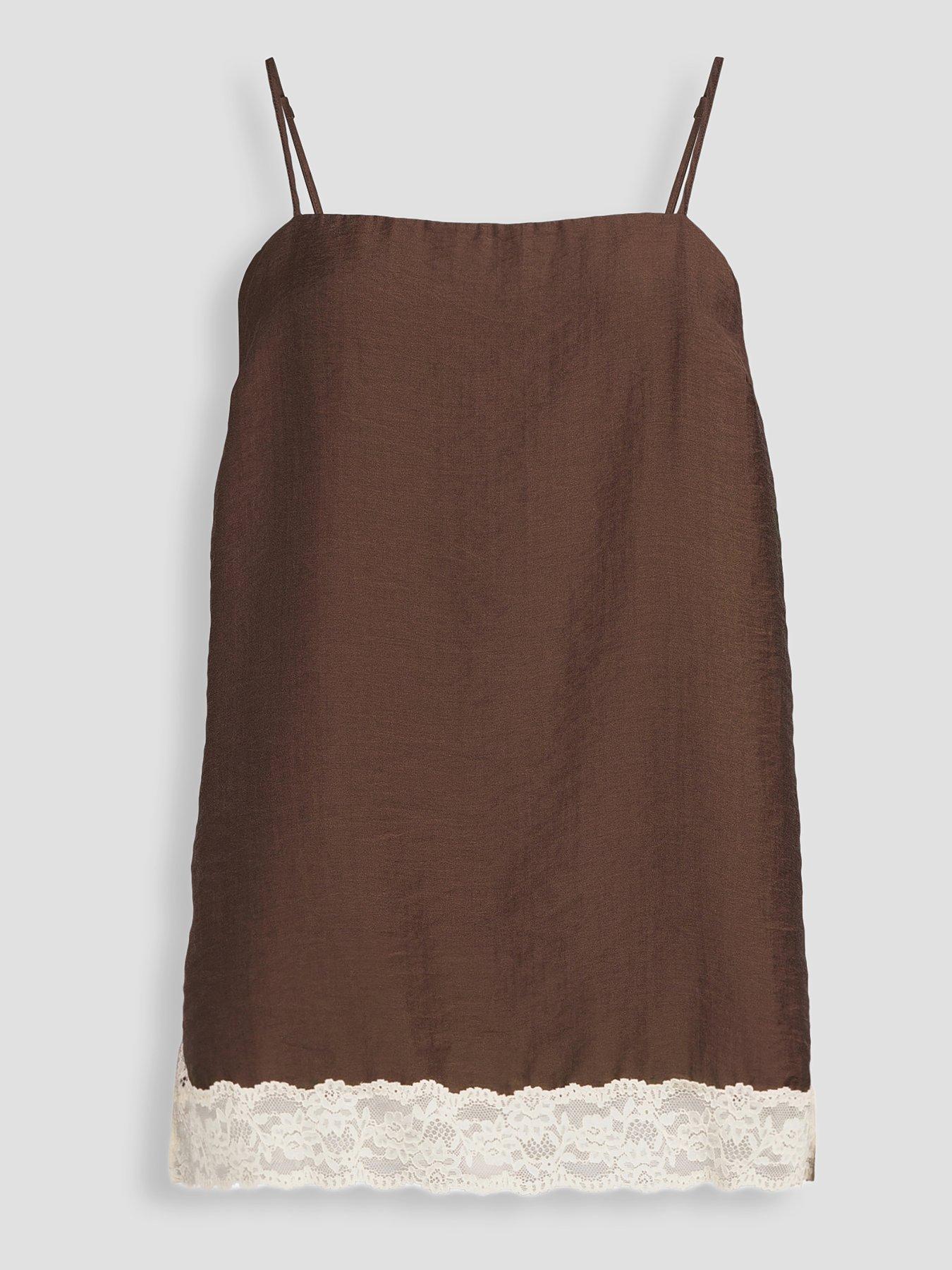 Image 7 of 7 of The Very Collection Lace Trim Square Neck Cami Top - Brown